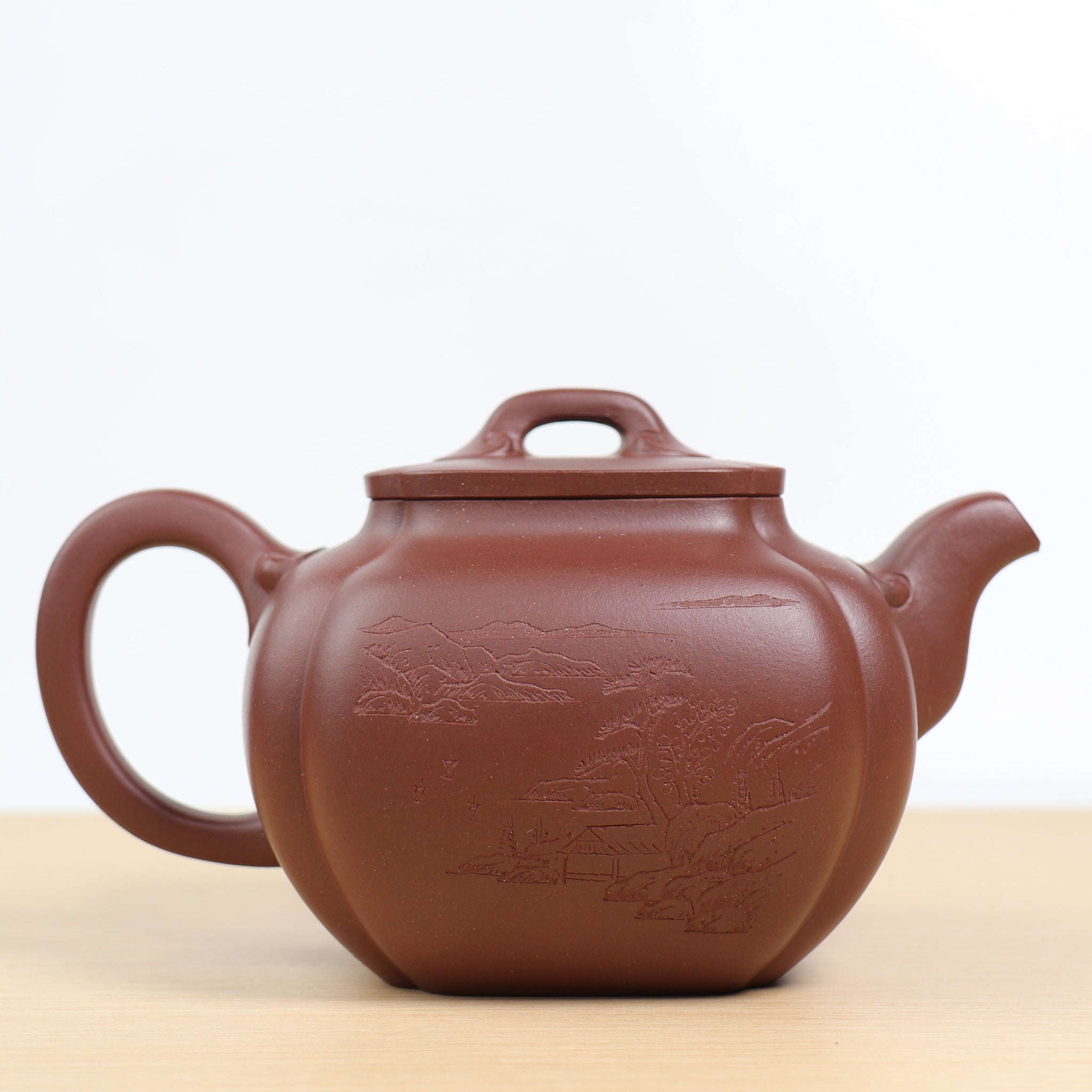 *Autumn Reward｜Buy one and get five free* [Lucky Clouds Sifang] Purple Clay Teapot with Original Mine Bottom Trough and Green Mountains Carvings