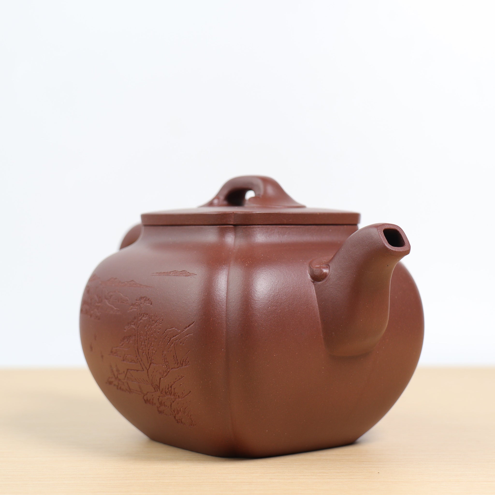 *Autumn Reward｜Buy one and get five free* [Lucky Clouds Sifang] Purple Clay Teapot with Original Mine Bottom Trough and Green Mountains Carvings