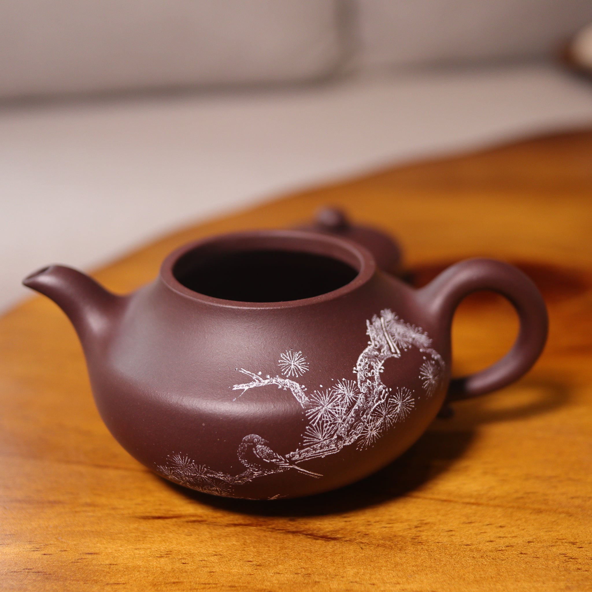 *新品*【合歡】原礦紫泥雕刻字畫紫砂茶壺