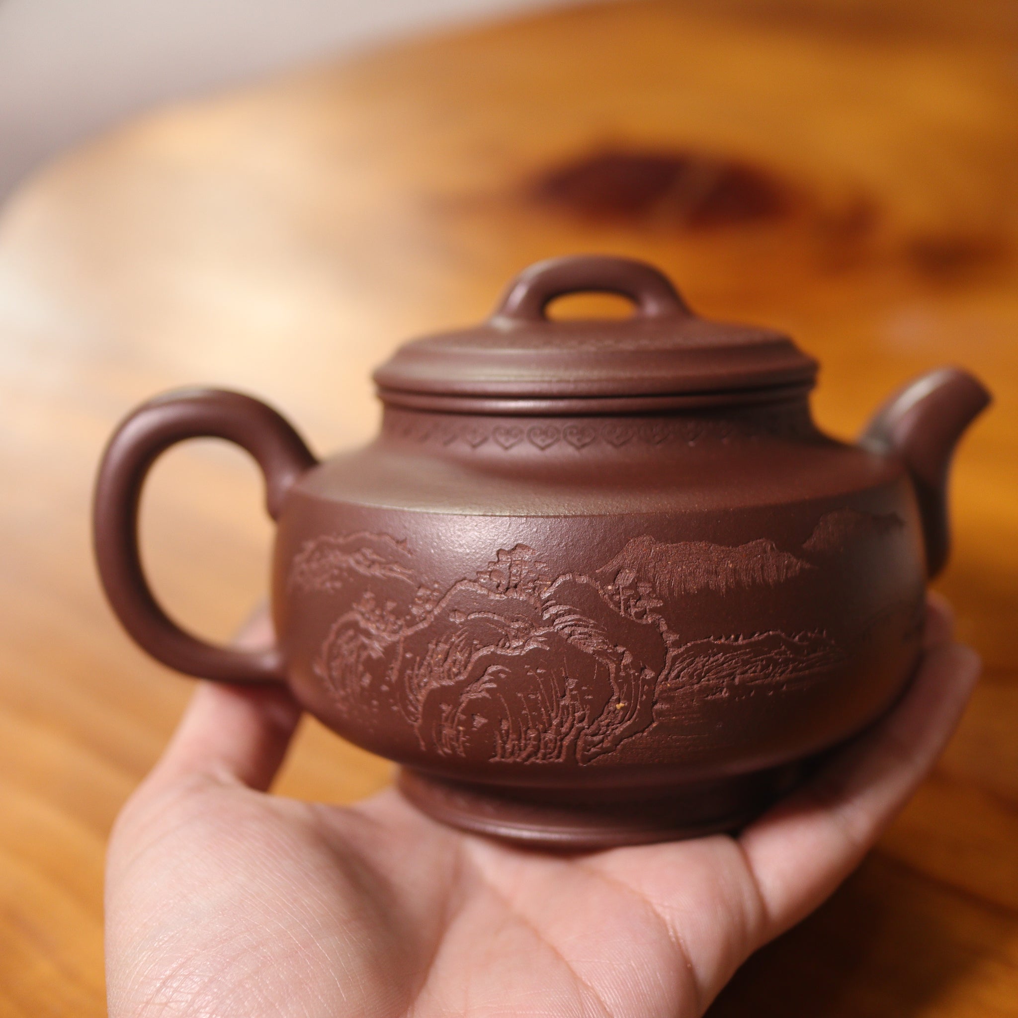 *新品*【如意德鐘】原礦天青泥雕刻字畫紫砂茶壺