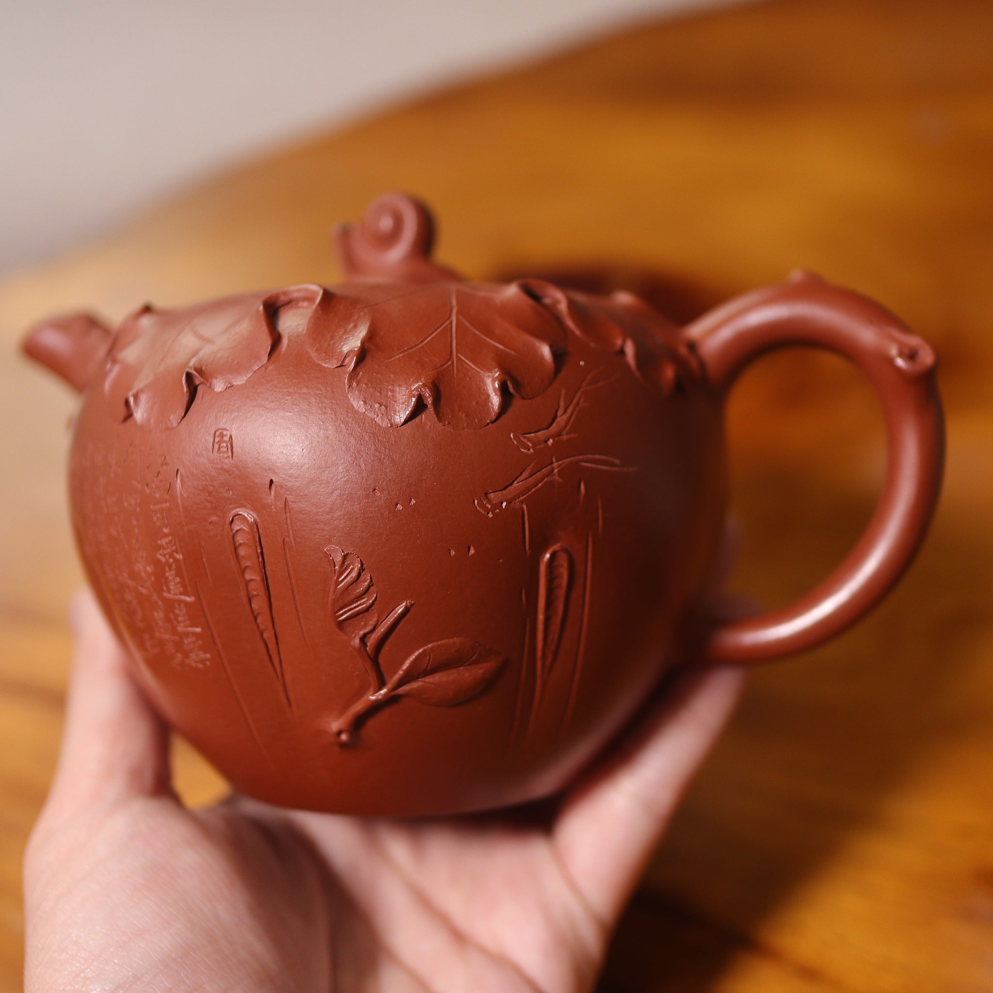 (Sold) *New Product* [Qinglian] Original Mineral Dahongpao Decal Carved Calligraphy and Painting Purple Clay Teapot