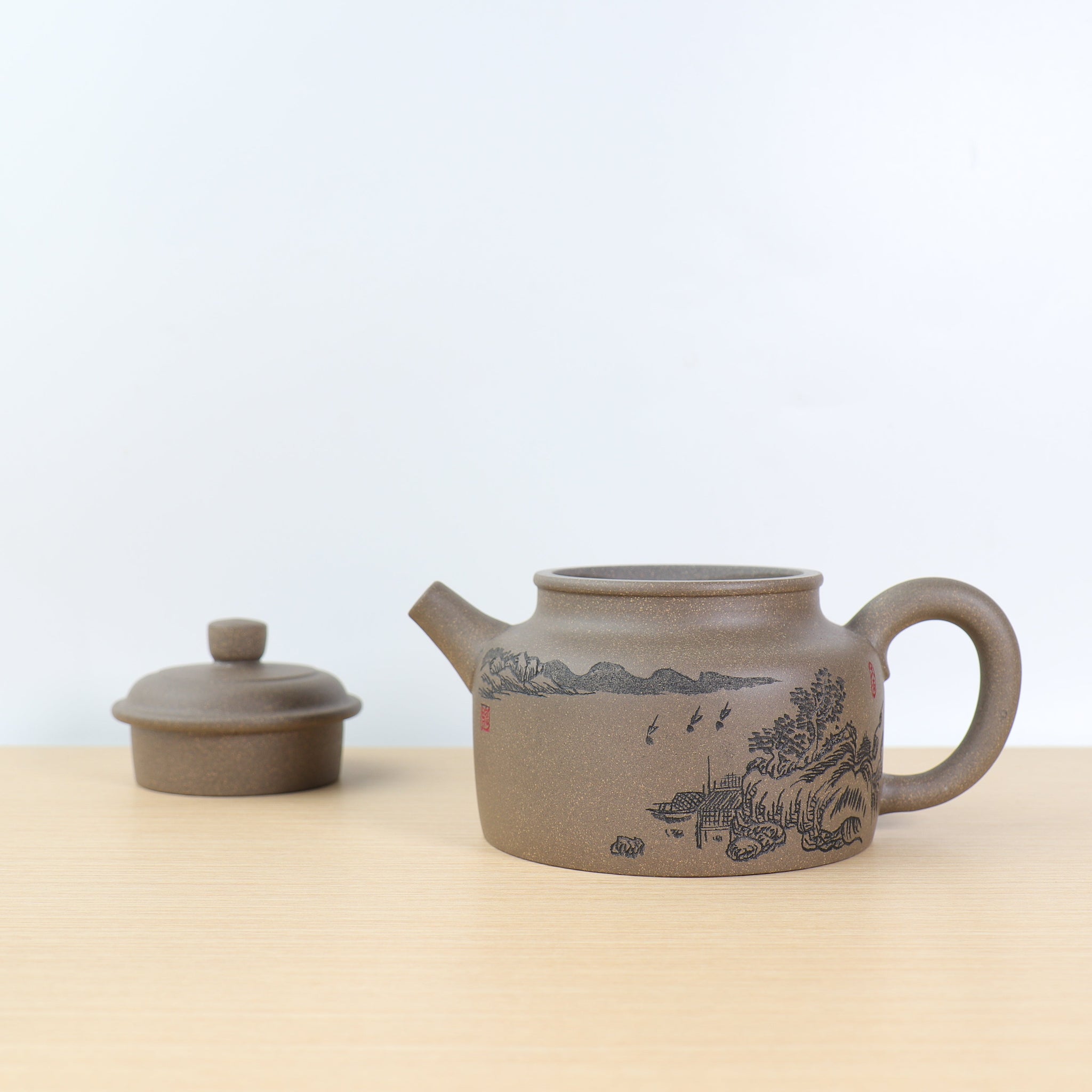 *Autumn Reward｜Buy one, get three free* [De Zhong] Purple clay teapot carved with green and gray sections