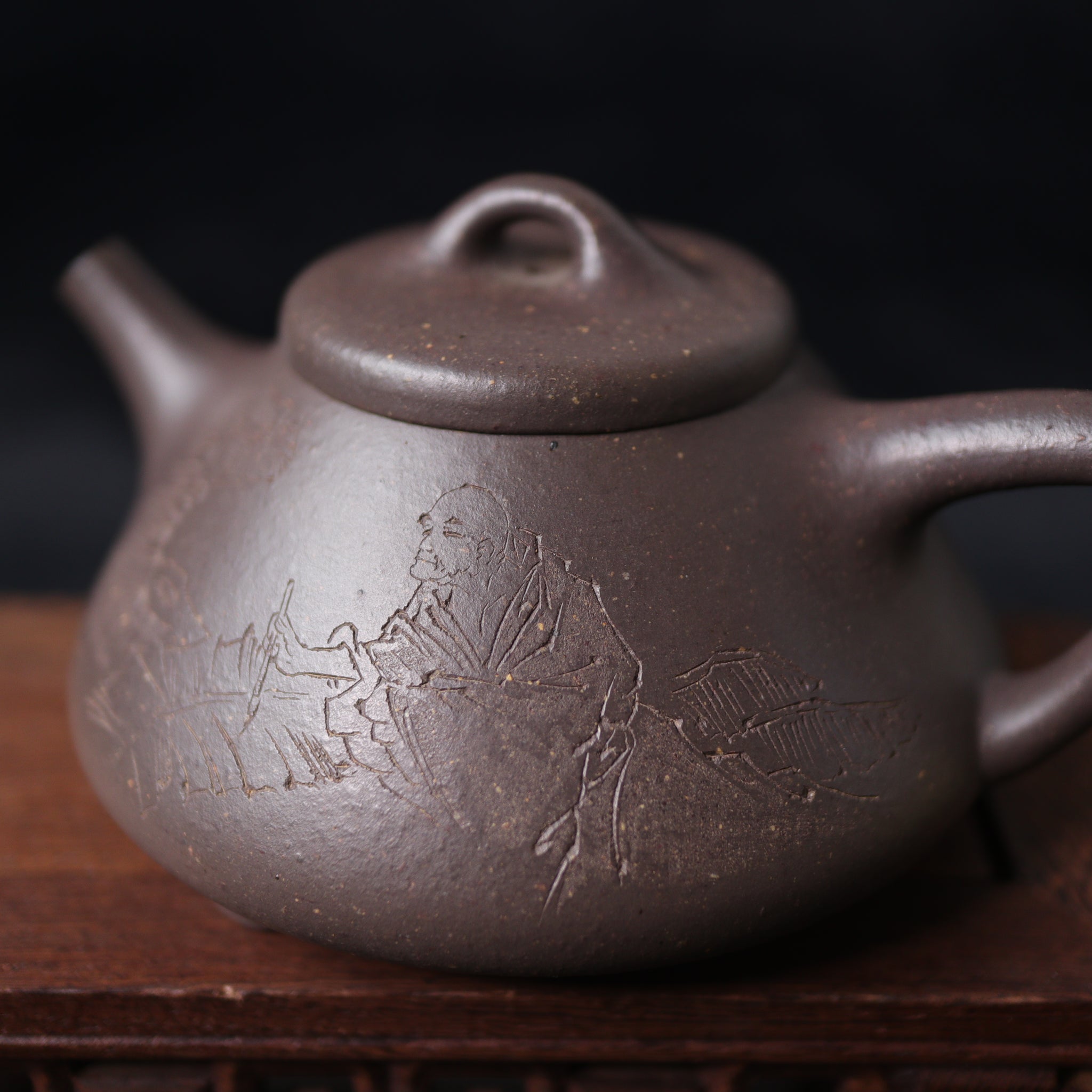 *New Product* [Ziye Stone Scoop] Raw Mineral Azure Clay Engraving and Painting Purple Clay Teapot