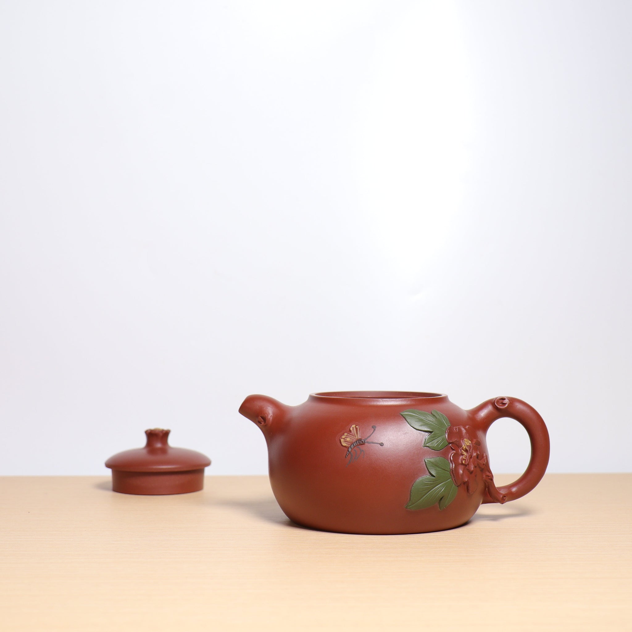 *Autumn Shopping｜Buy one get three free* [Butterfly Love Flower] Zhuni Dahongpao Green Leaf Decal Purple Clay Teapot