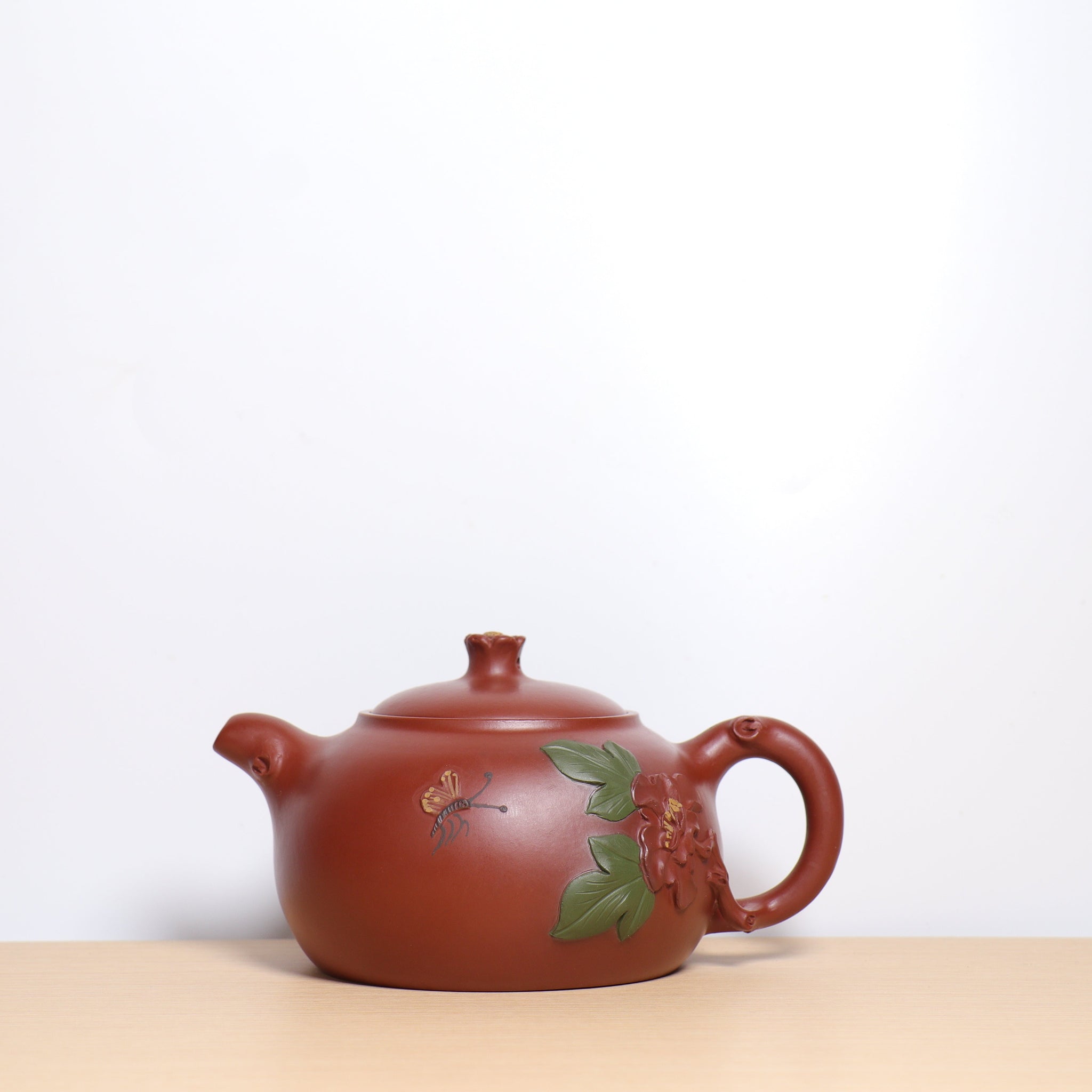 *Autumn Shopping｜Buy one get three free* [Butterfly Love Flower] Zhuni Dahongpao Green Leaf Decal Purple Clay Teapot