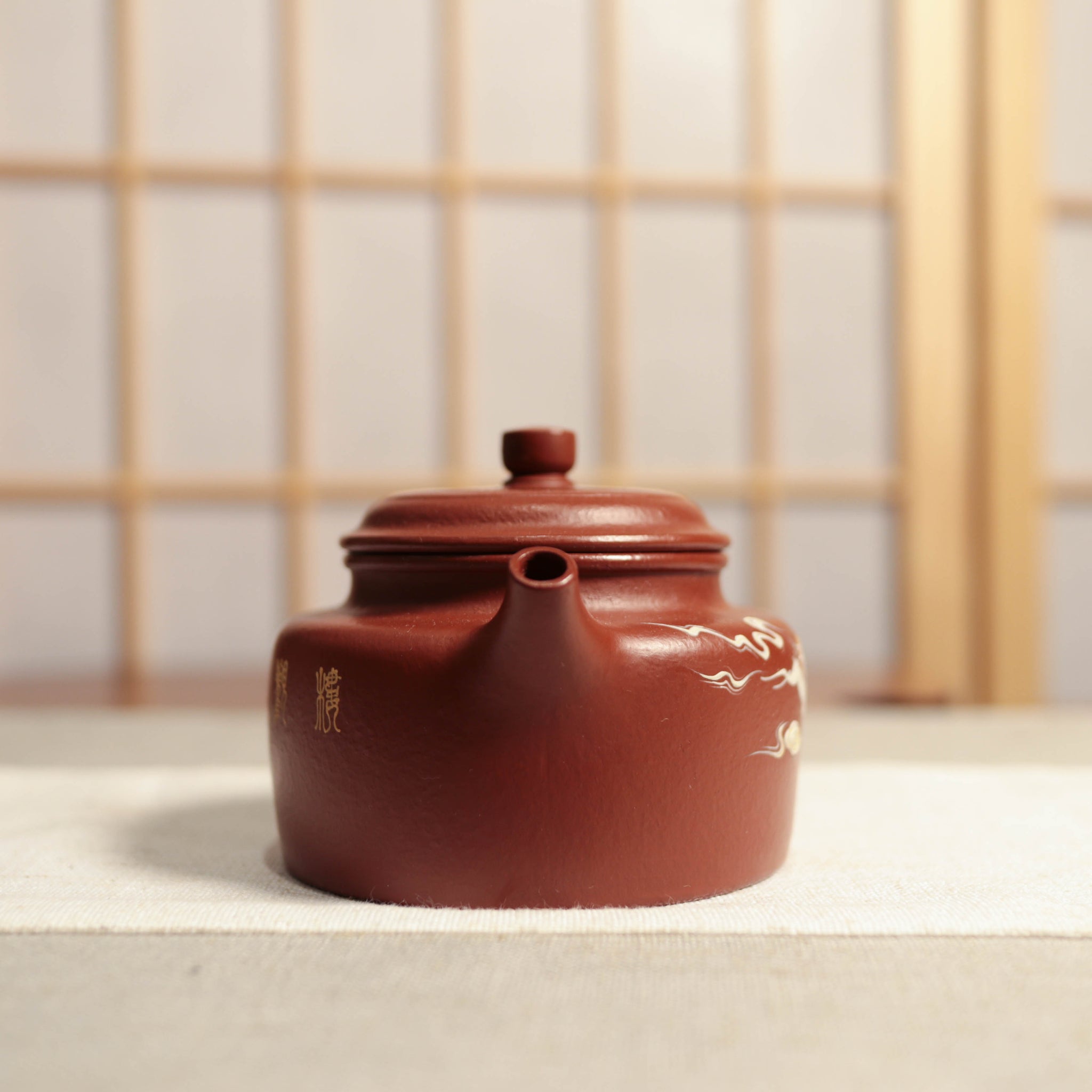 【德鐘】朱泥大紅袍泥繪紫砂茶壺
