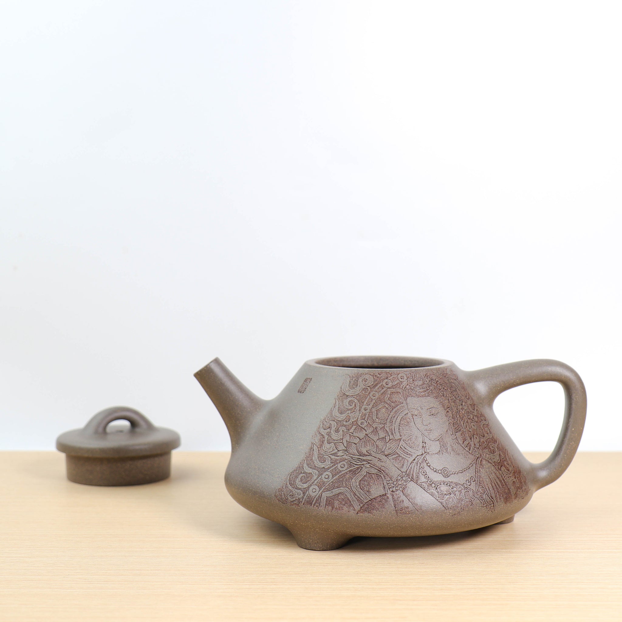 *新品*【子冶石瓢】原礦蟹殼青段泥精雕紫砂茶壺