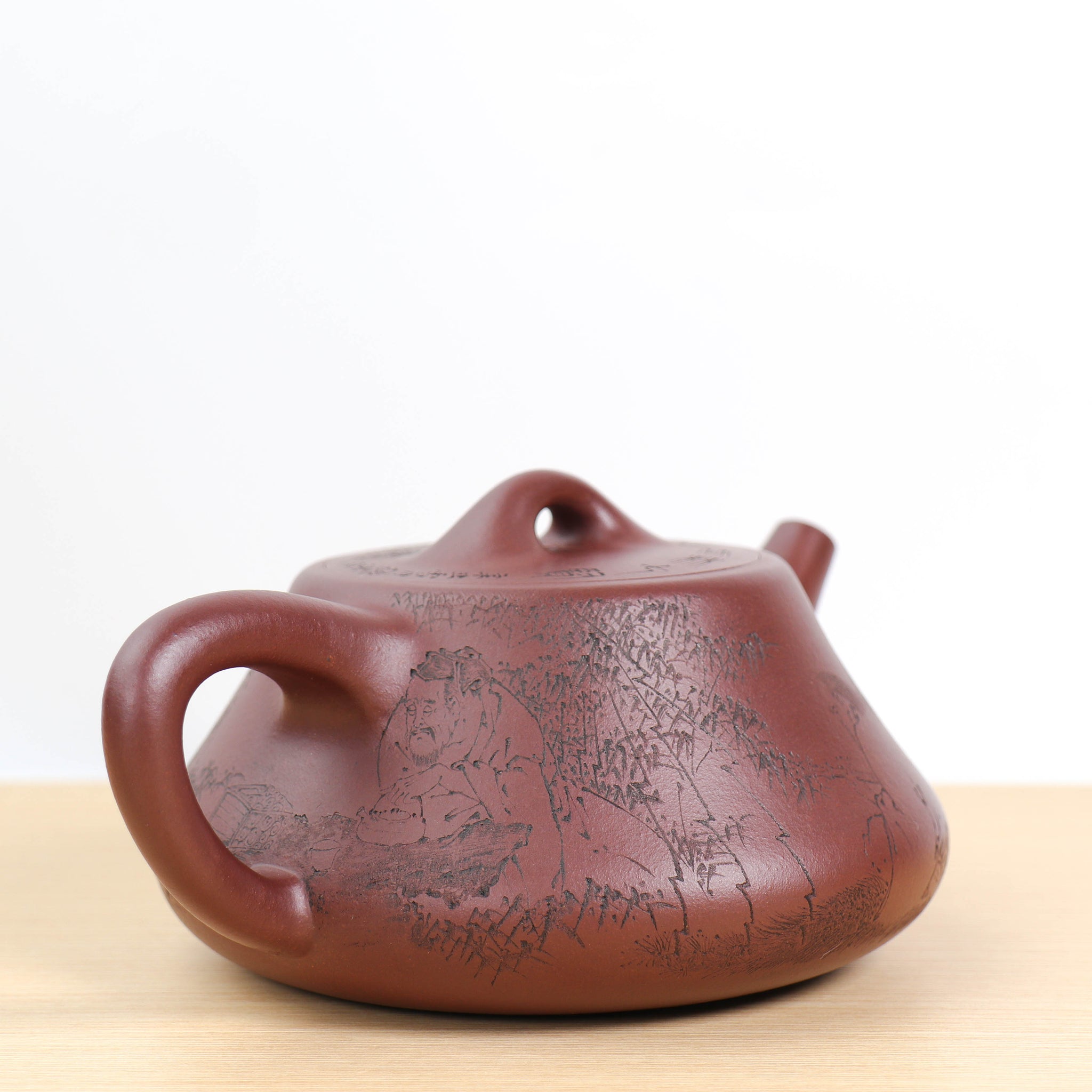 （已售出）【礎瓢】原礦棗紅泥刻畫紫砂茶壺
