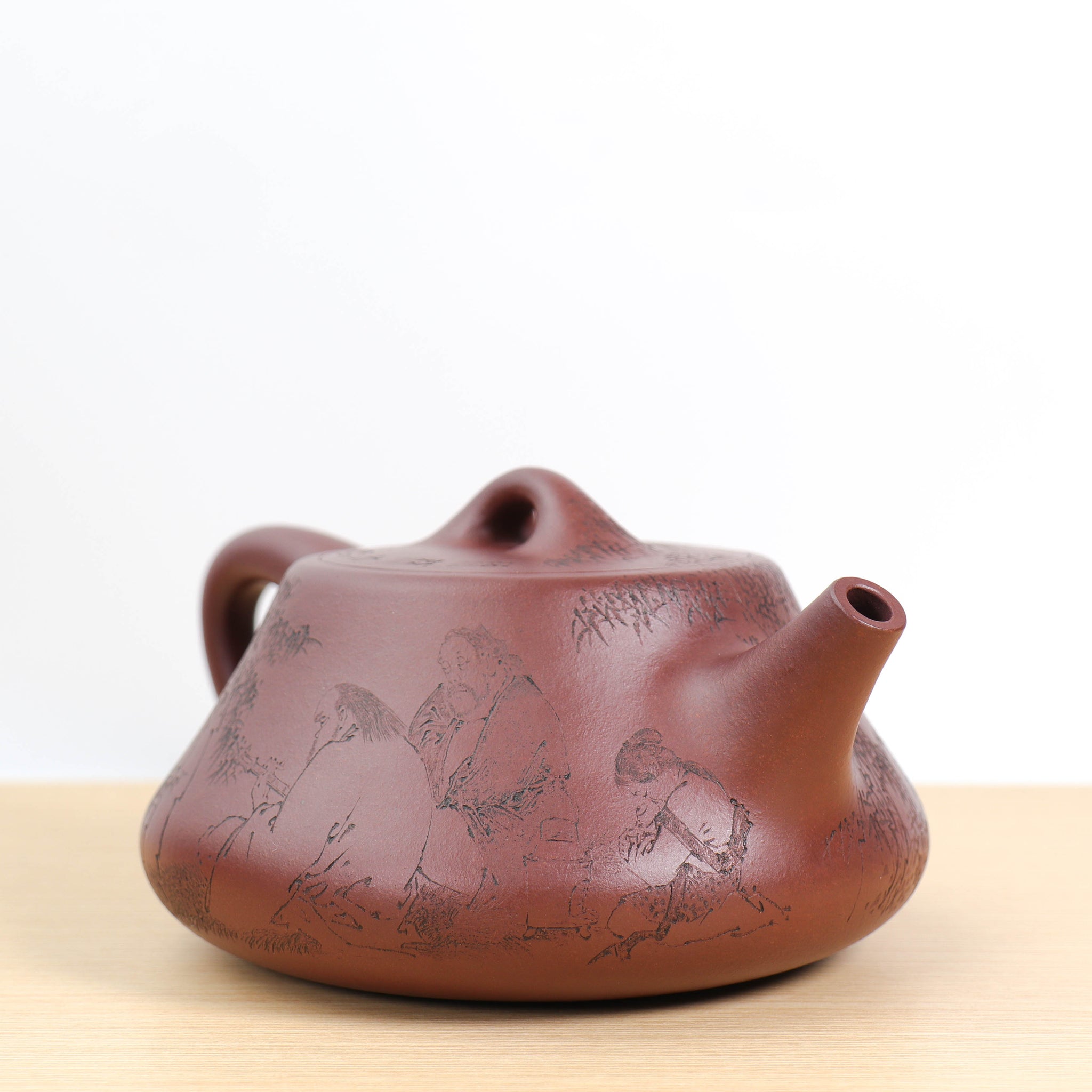 （已售出）【礎瓢】原礦棗紅泥刻畫紫砂茶壺