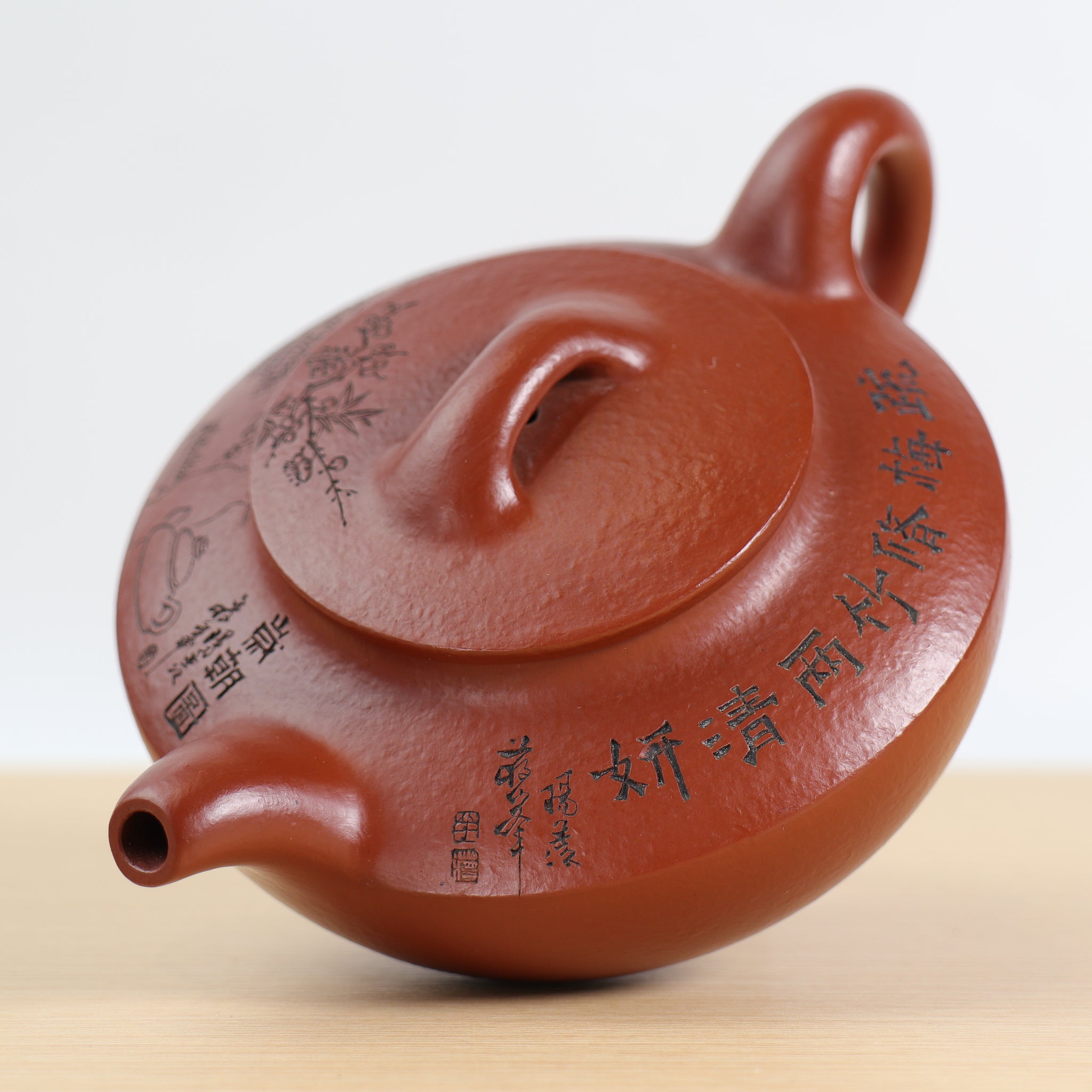 [Meizhu Qingjiao] Purple clay teapot carved with original ore vermilion clay