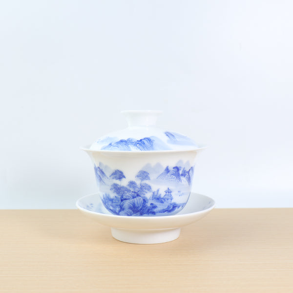 （已售出）【山水閒居】景德鎮手繪青花山水蓋碗
