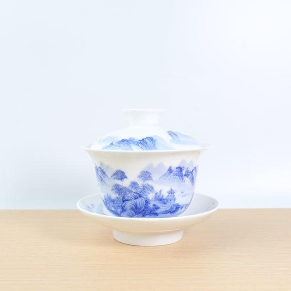 （已售出）【山水閒居】景德鎮手繪青花山水蓋碗