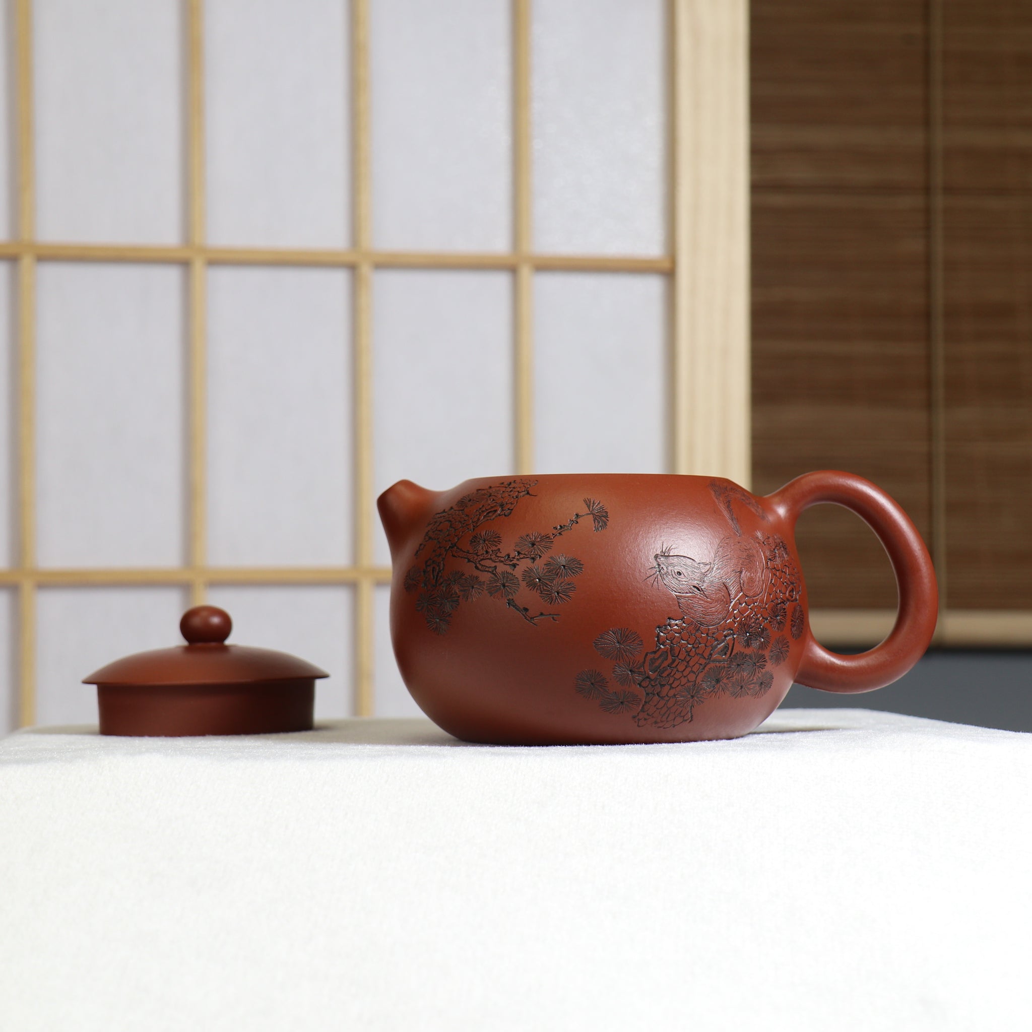 （已售出）【西施】全手工原礦大紅袍刻畫紫砂茶壺