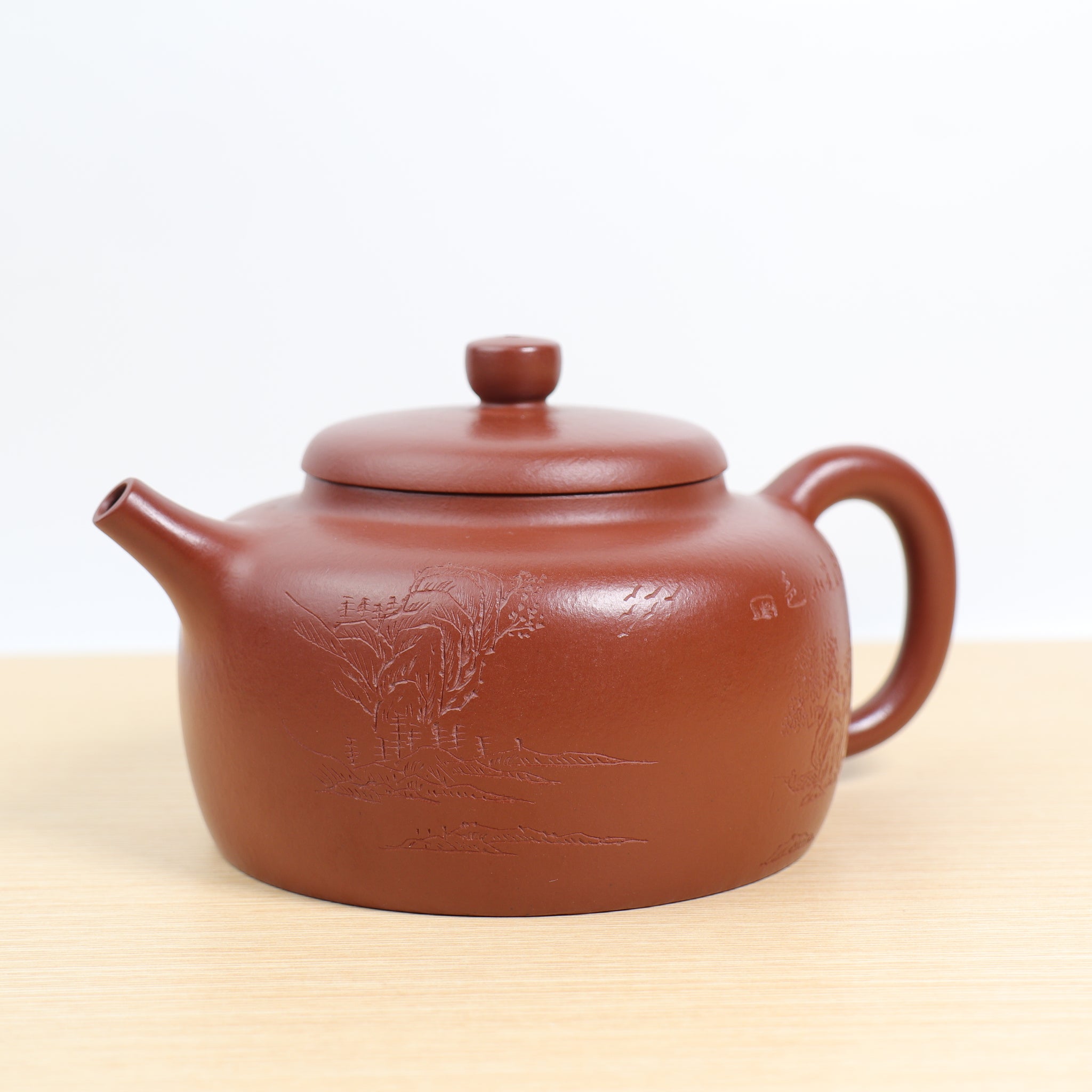 [De Zhong] Original mine small coal kiln red clay carved purple clay teapot