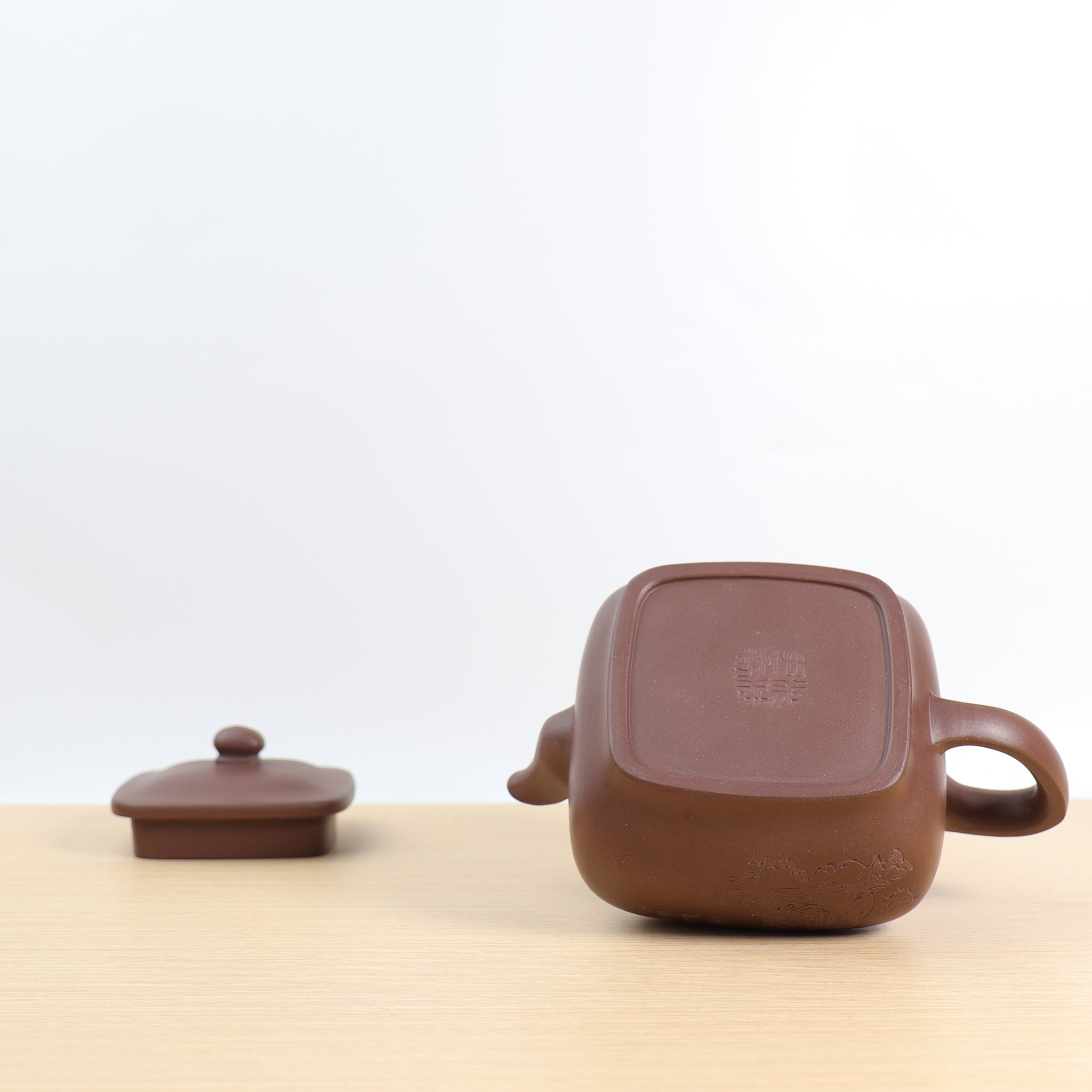 [Small Square Bottle] Cultural Revolution Clay Carved Purple Clay Teapot