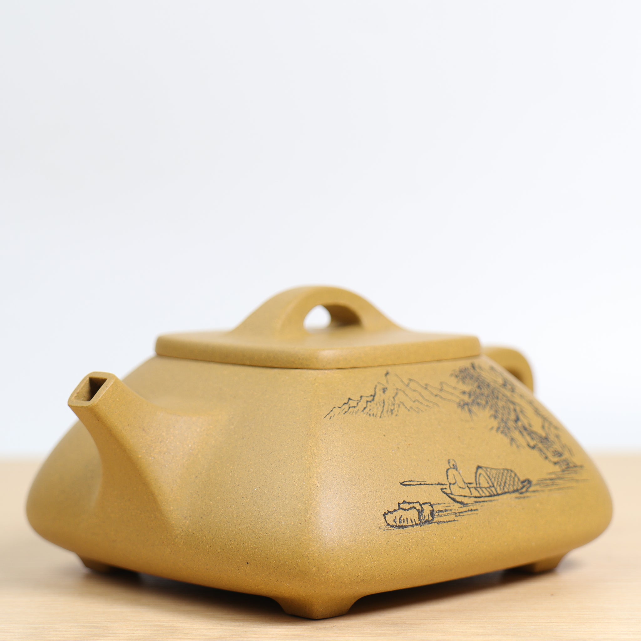 【四方石瓢】全手工黃金段泥刻畫紫砂茶壺