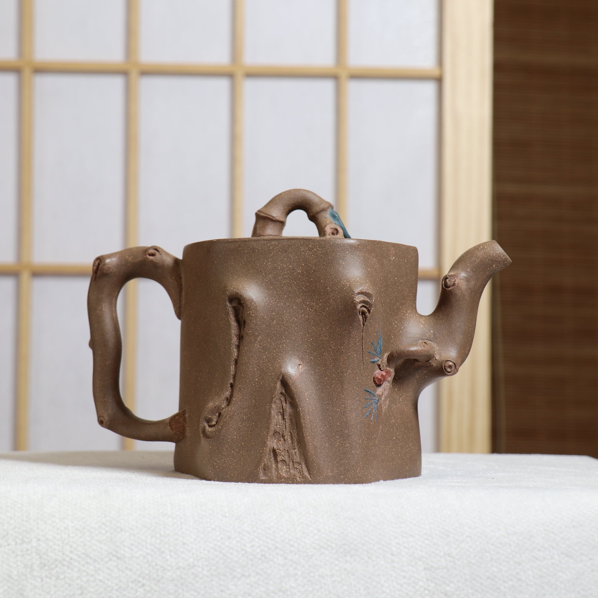 (Sold) [Six square plum piles] Fully handmade raw ore ash section mud decals purple clay teapot