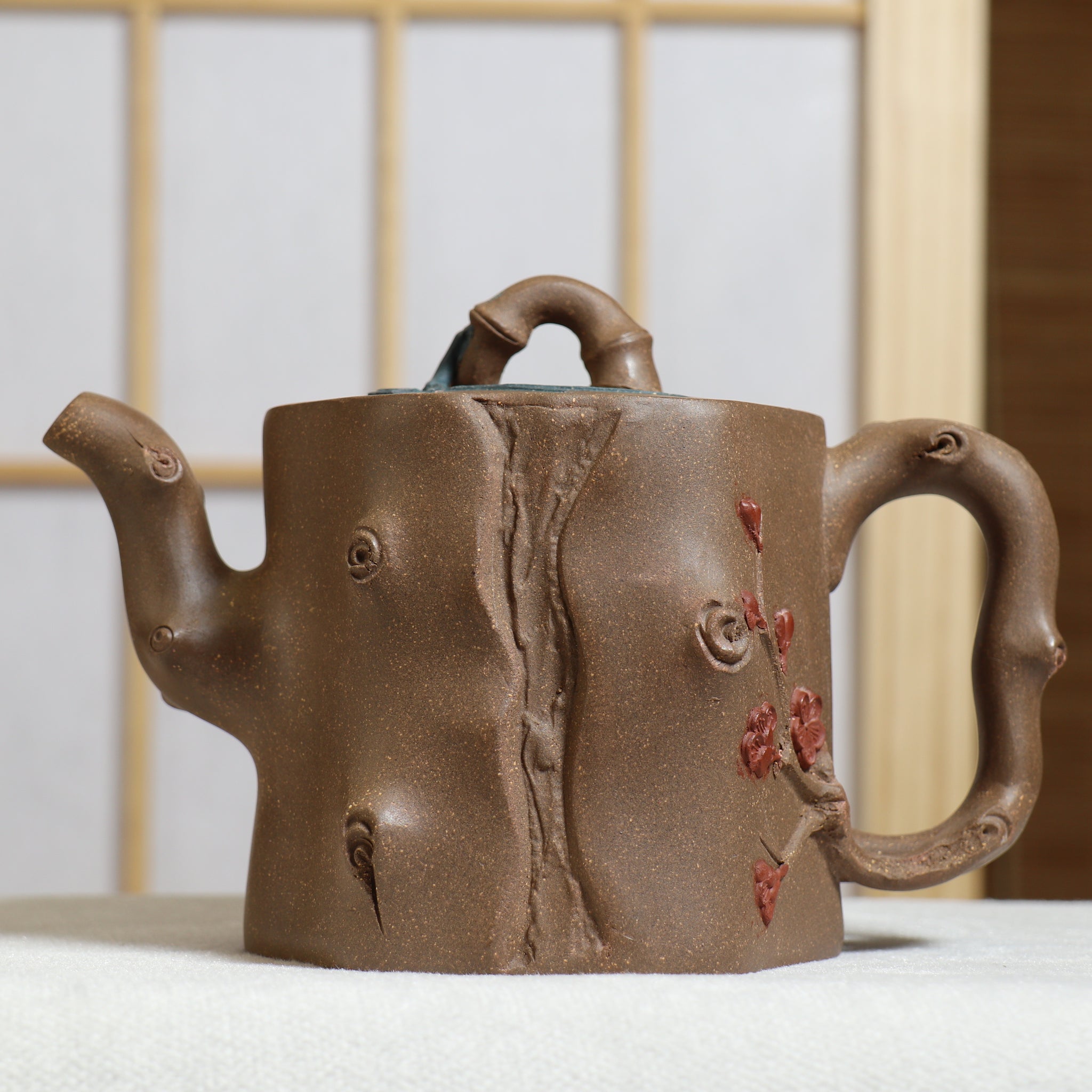 (Sold) [Six square plum piles] Fully handmade raw ore ash section mud decals purple clay teapot