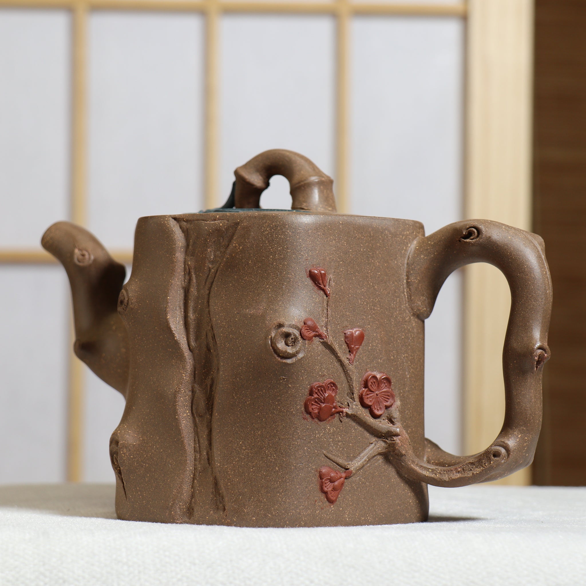 (Sold) [Six square plum piles] Fully handmade raw ore ash section mud decals purple clay teapot