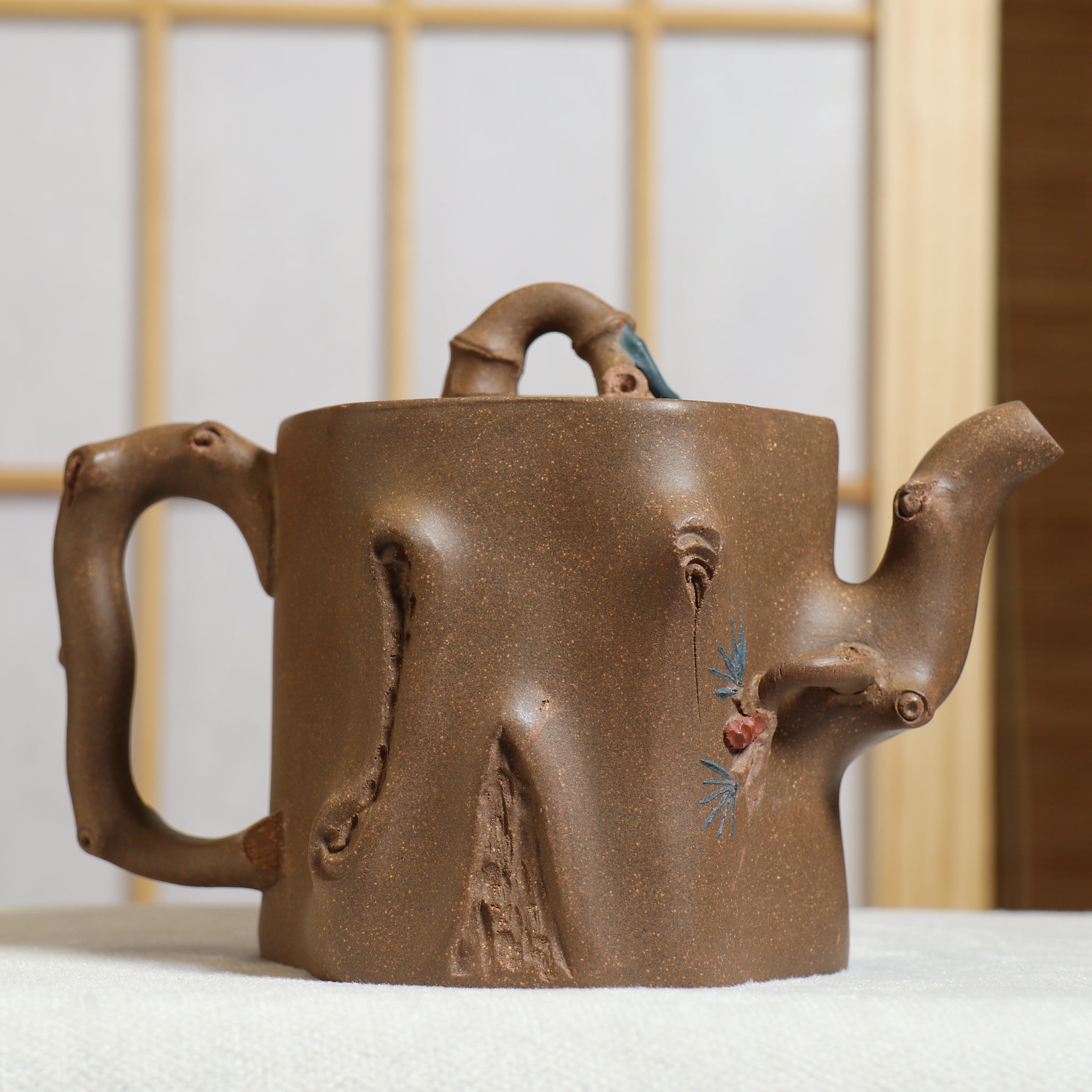 (Sold) [Six square plum piles] Fully handmade raw ore ash section mud decals purple clay teapot