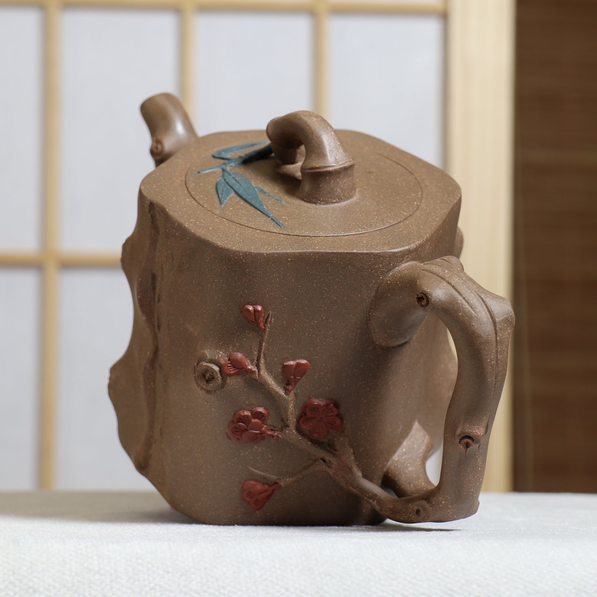 (Sold) [Six square plum piles] Fully handmade raw ore ash section mud decals purple clay teapot