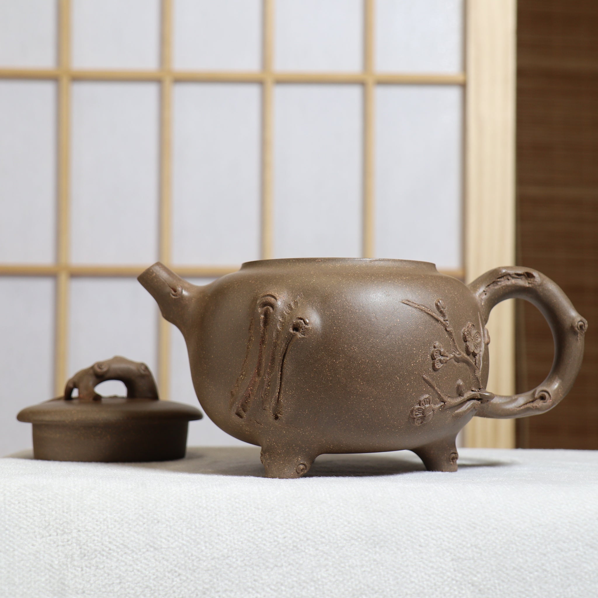 [Three-legged tree stump] Fully handmade raw ore ash section mud decals purple sand teapot