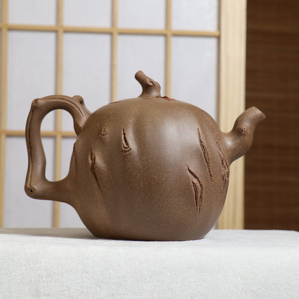 （已售出）【樹樁】段泥瓜樹貼紅花紫砂茶壺