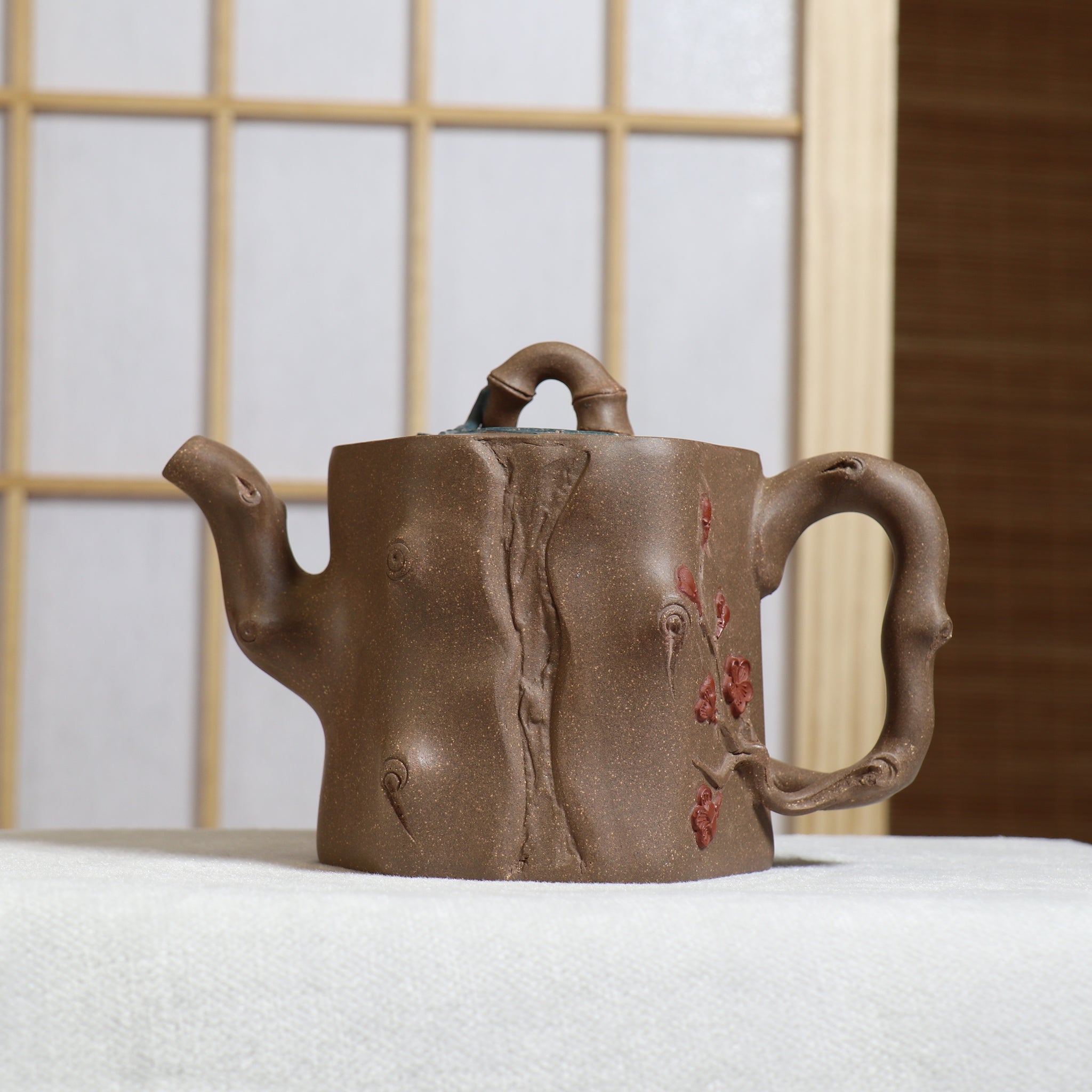 (Sold) [Mei Zhuang] Fully handmade purple sand teapot with clay decals