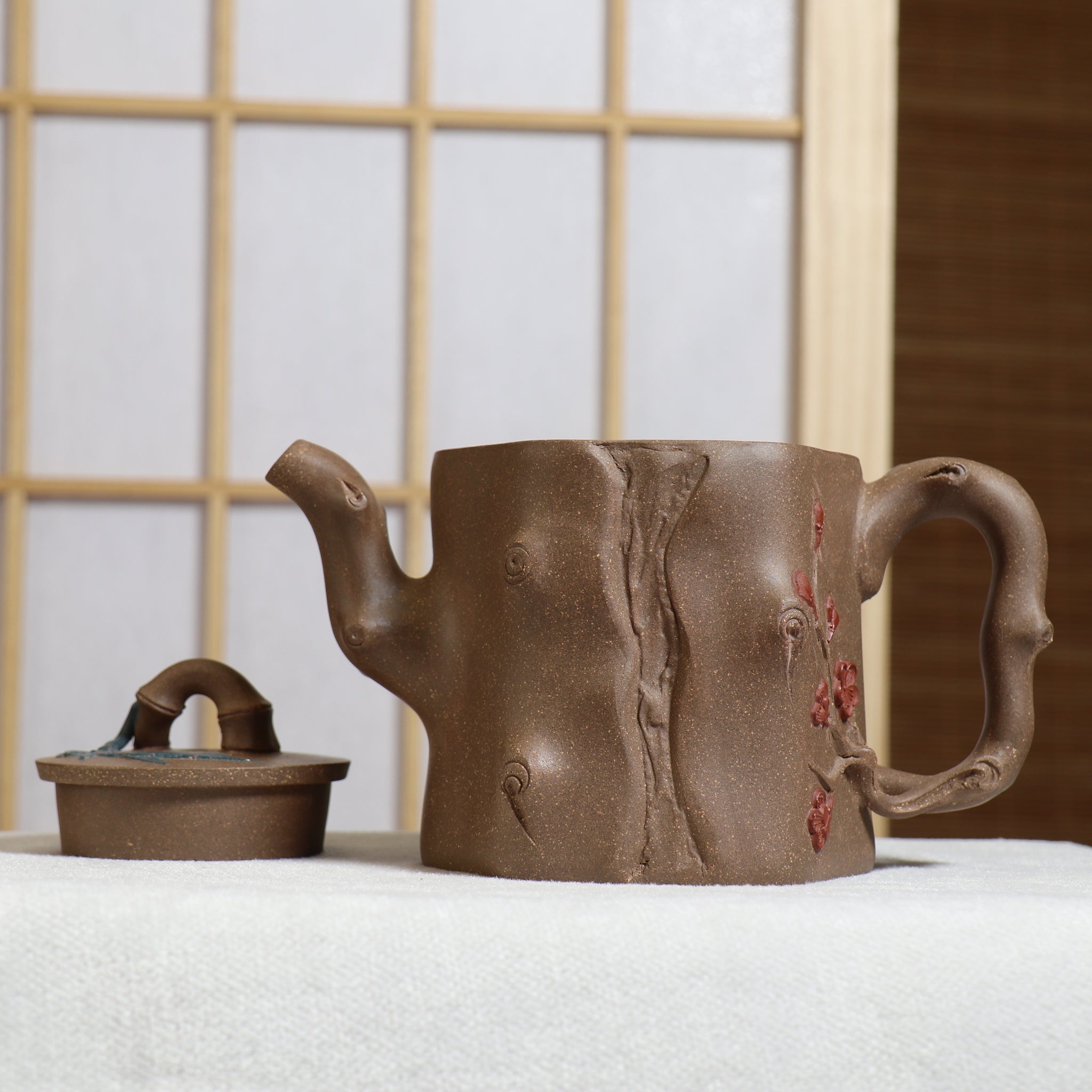 (Sold) [Mei Zhuang] Fully handmade purple sand teapot with clay decals