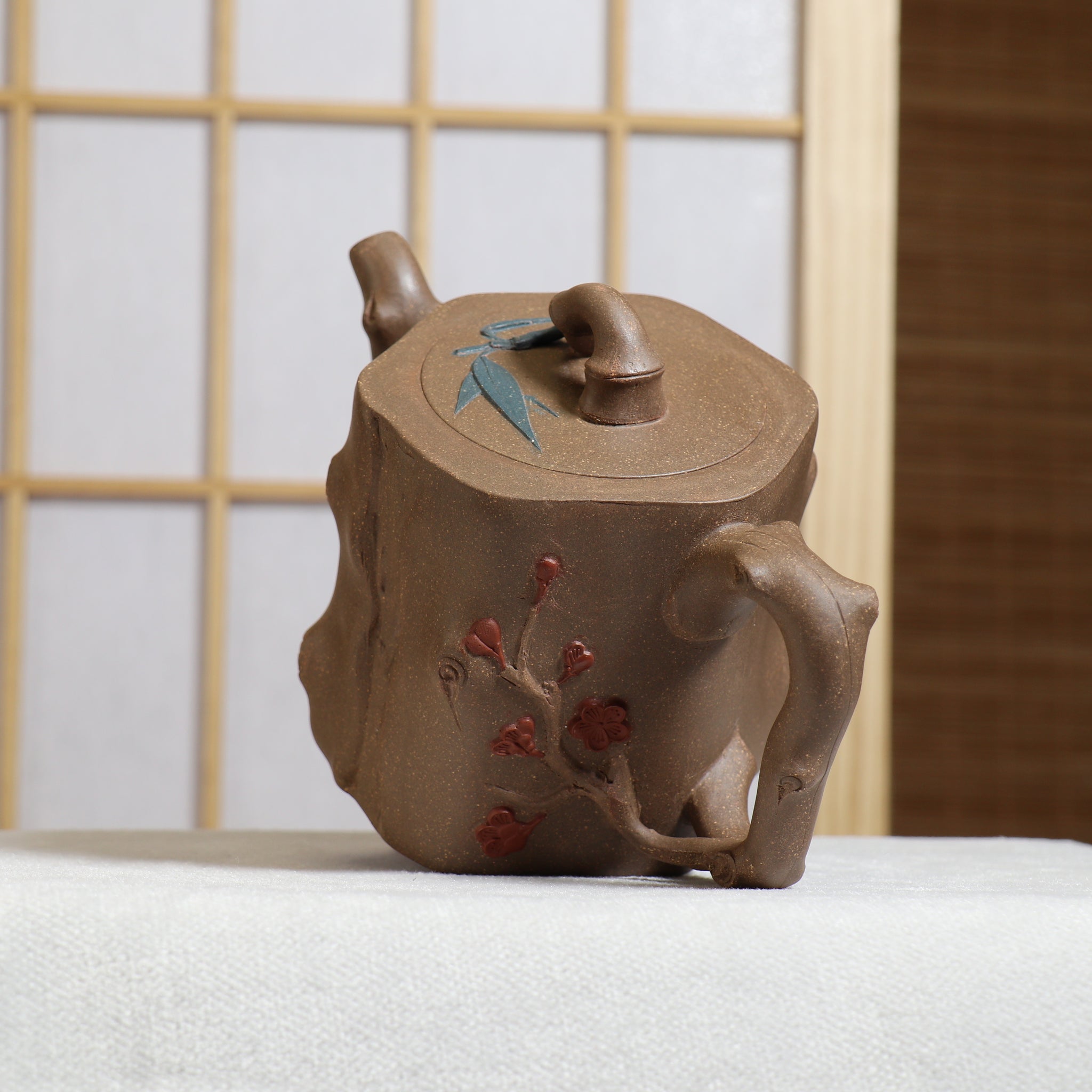 (Sold) [Mei Zhuang] Fully handmade purple sand teapot with clay decals