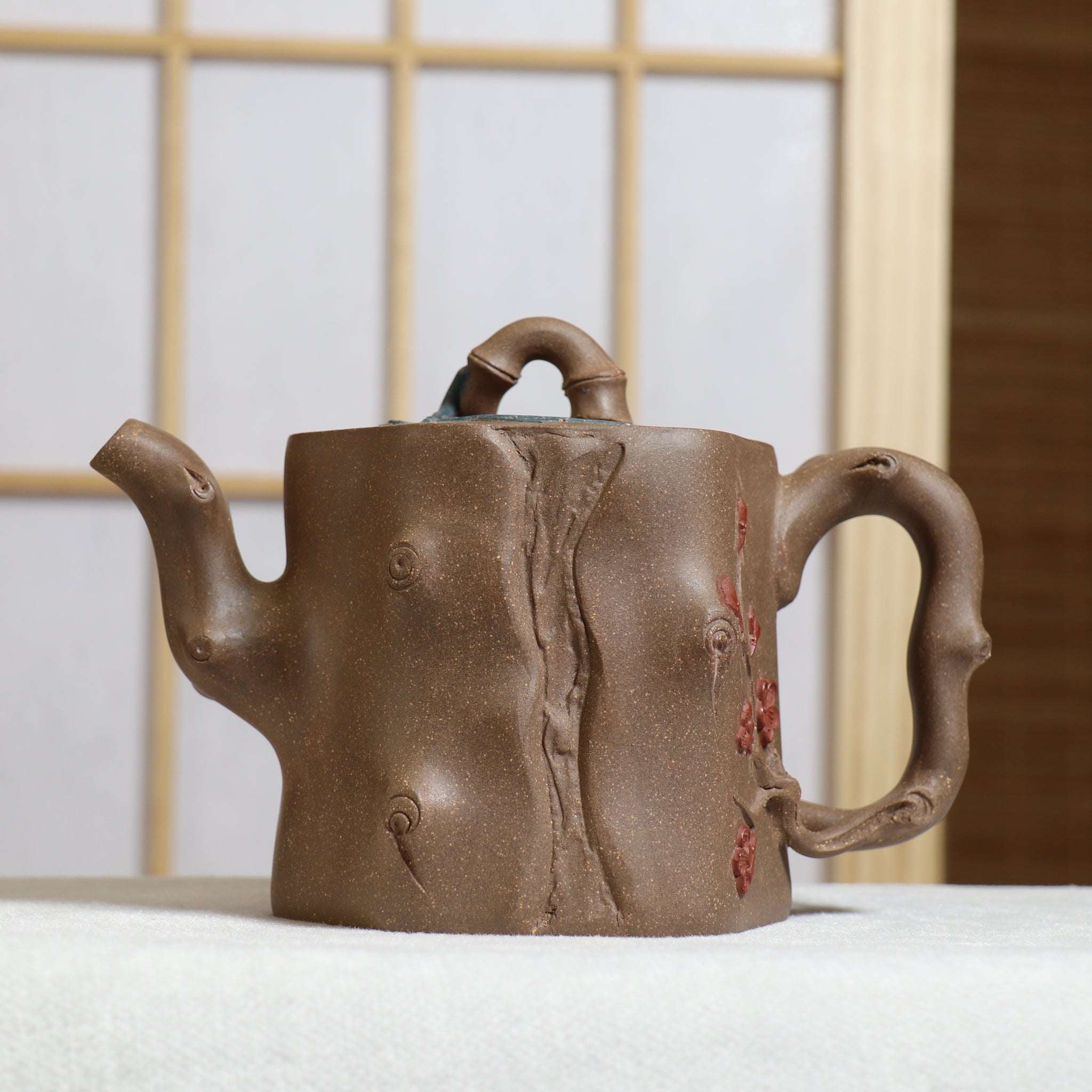 (Sold) [Mei Zhuang] Fully handmade purple sand teapot with clay decals