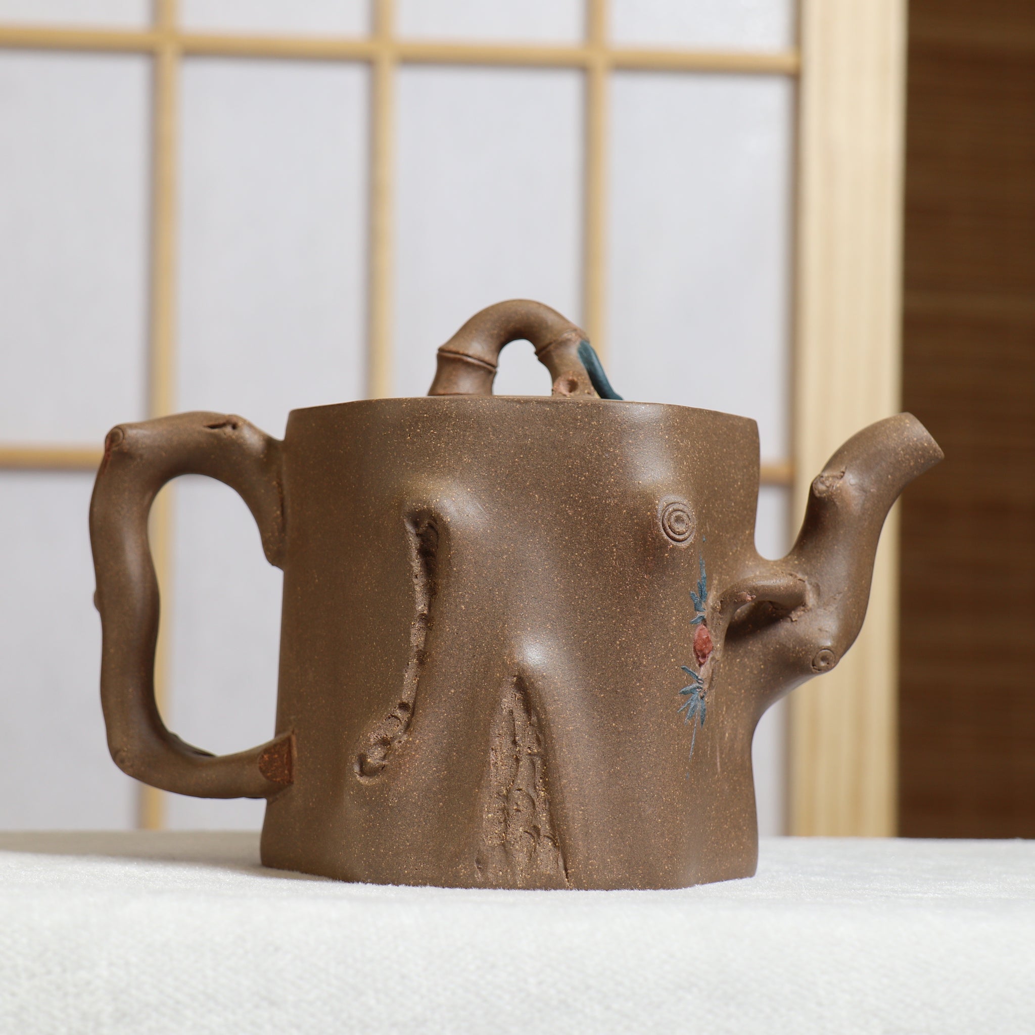 (Sold) [Mei Zhuang] Fully handmade purple sand teapot with clay decals