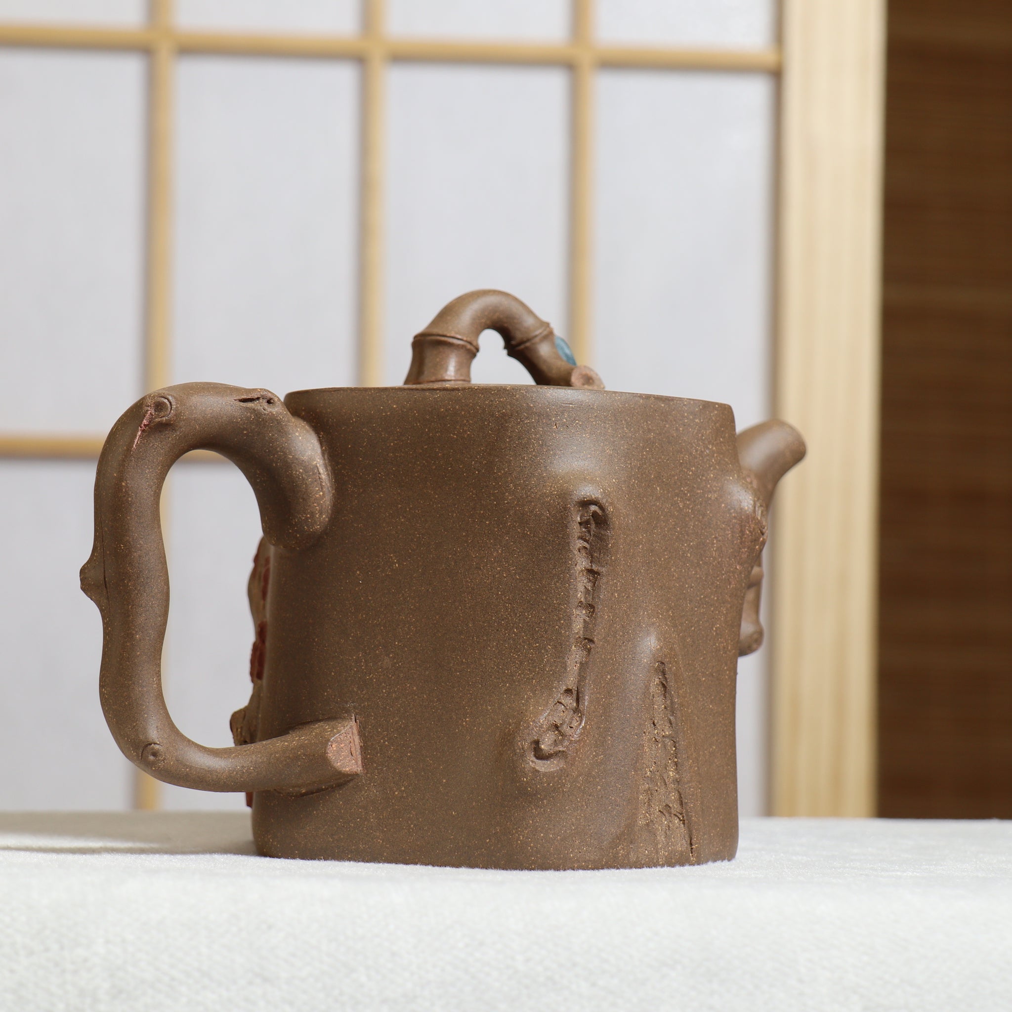 (Sold) [Mei Zhuang] Fully handmade purple sand teapot with clay decals