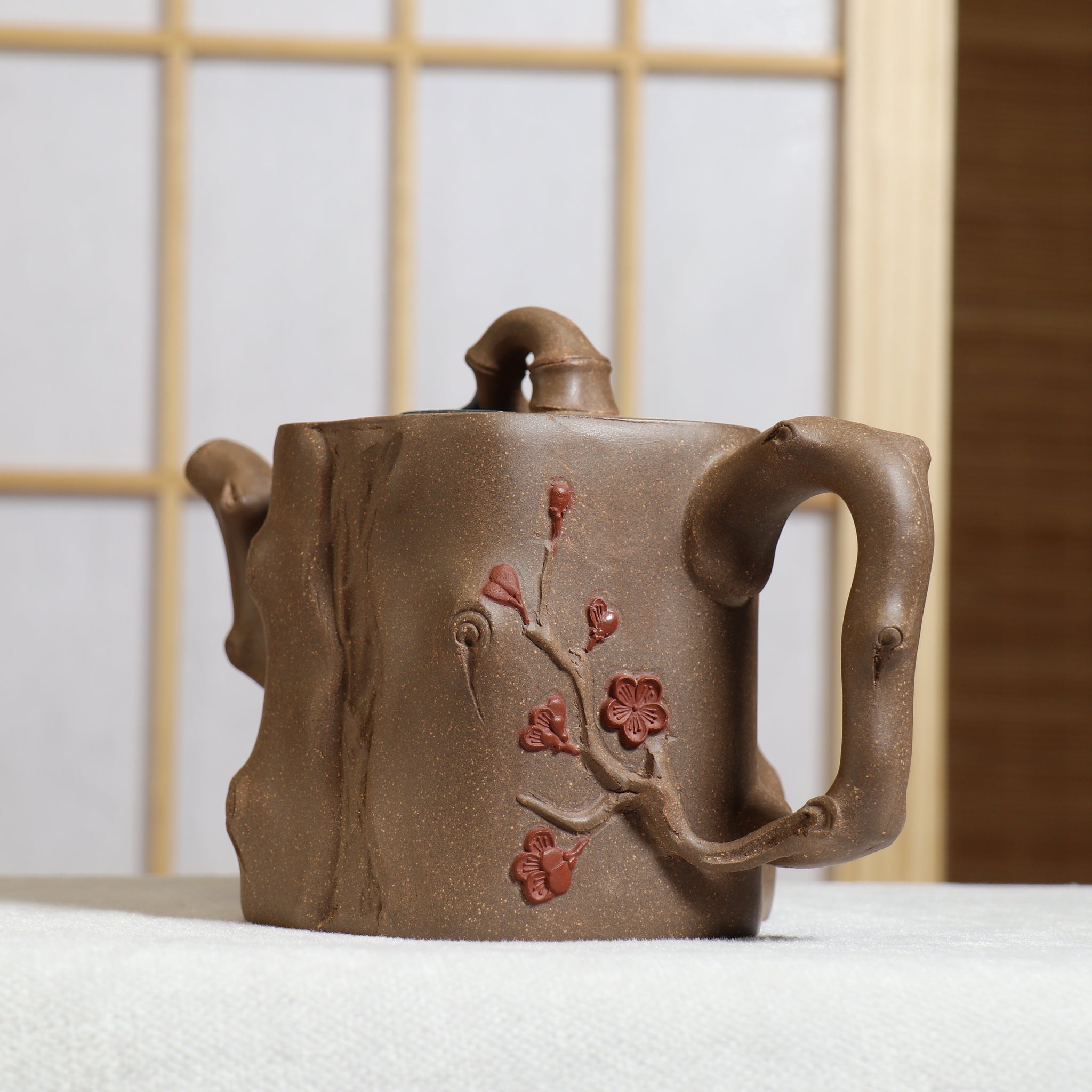 (Sold) [Mei Zhuang] Fully handmade purple sand teapot with clay decals