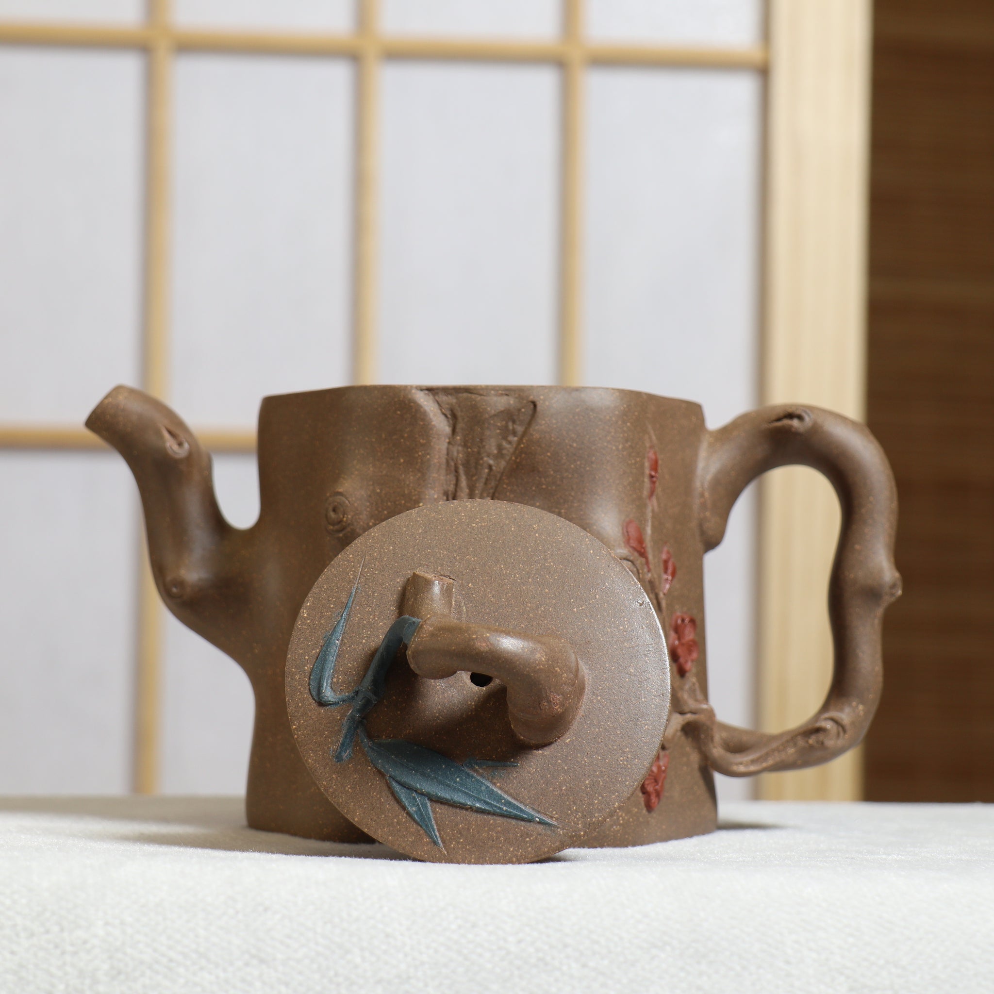 (Sold) [Mei Zhuang] Fully handmade purple sand teapot with clay decals