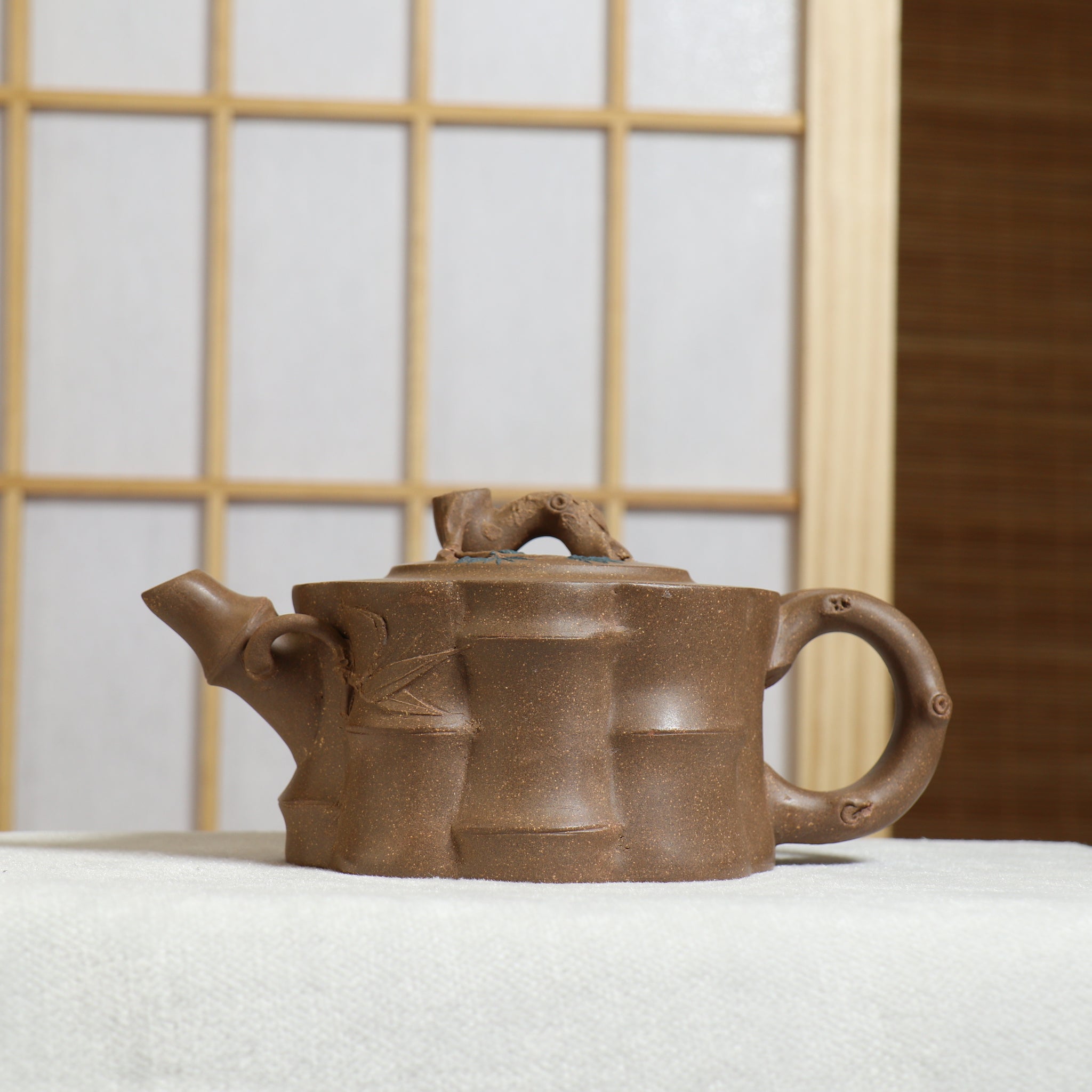 (Sold) [Bamboo Pot] Fully handmade original ore ash section mud decal purple clay teapot