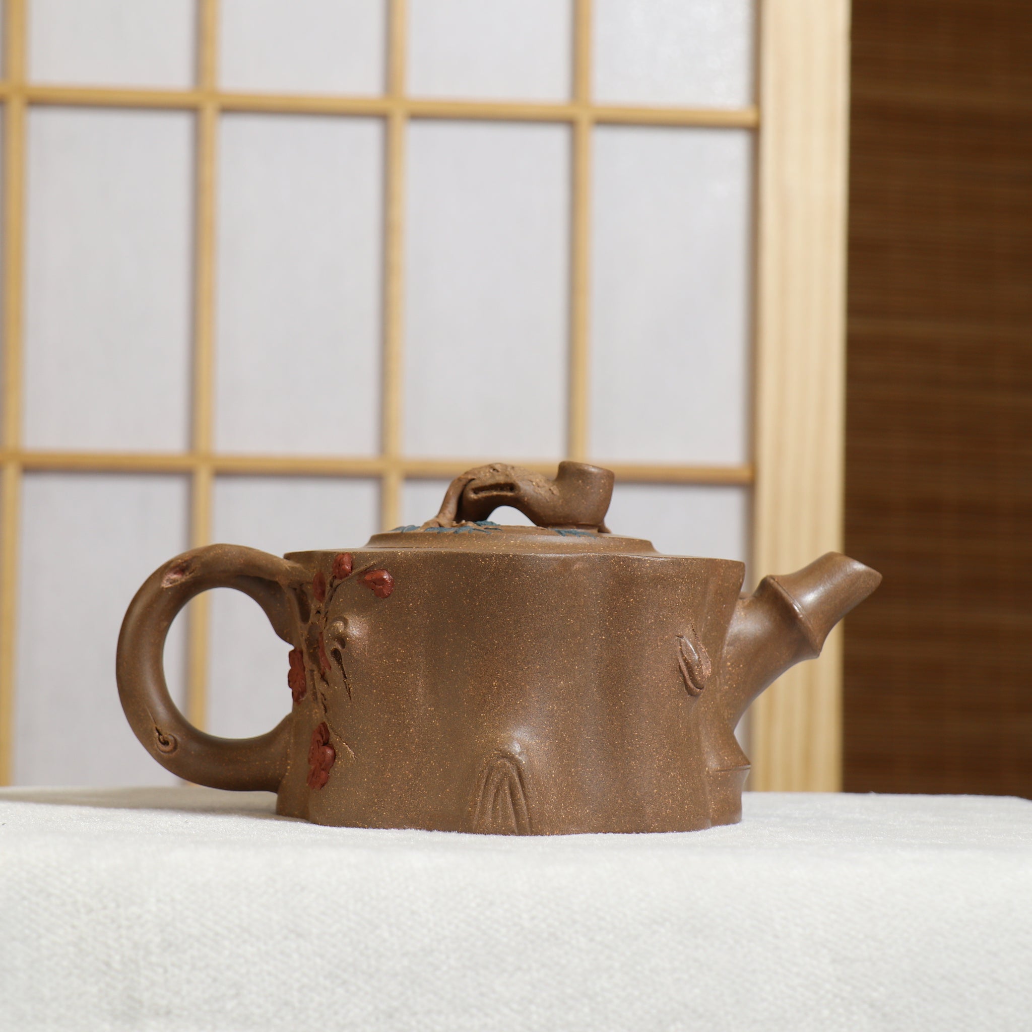 (Sold) [Bamboo Pot] Fully handmade original ore ash section mud decal purple clay teapot