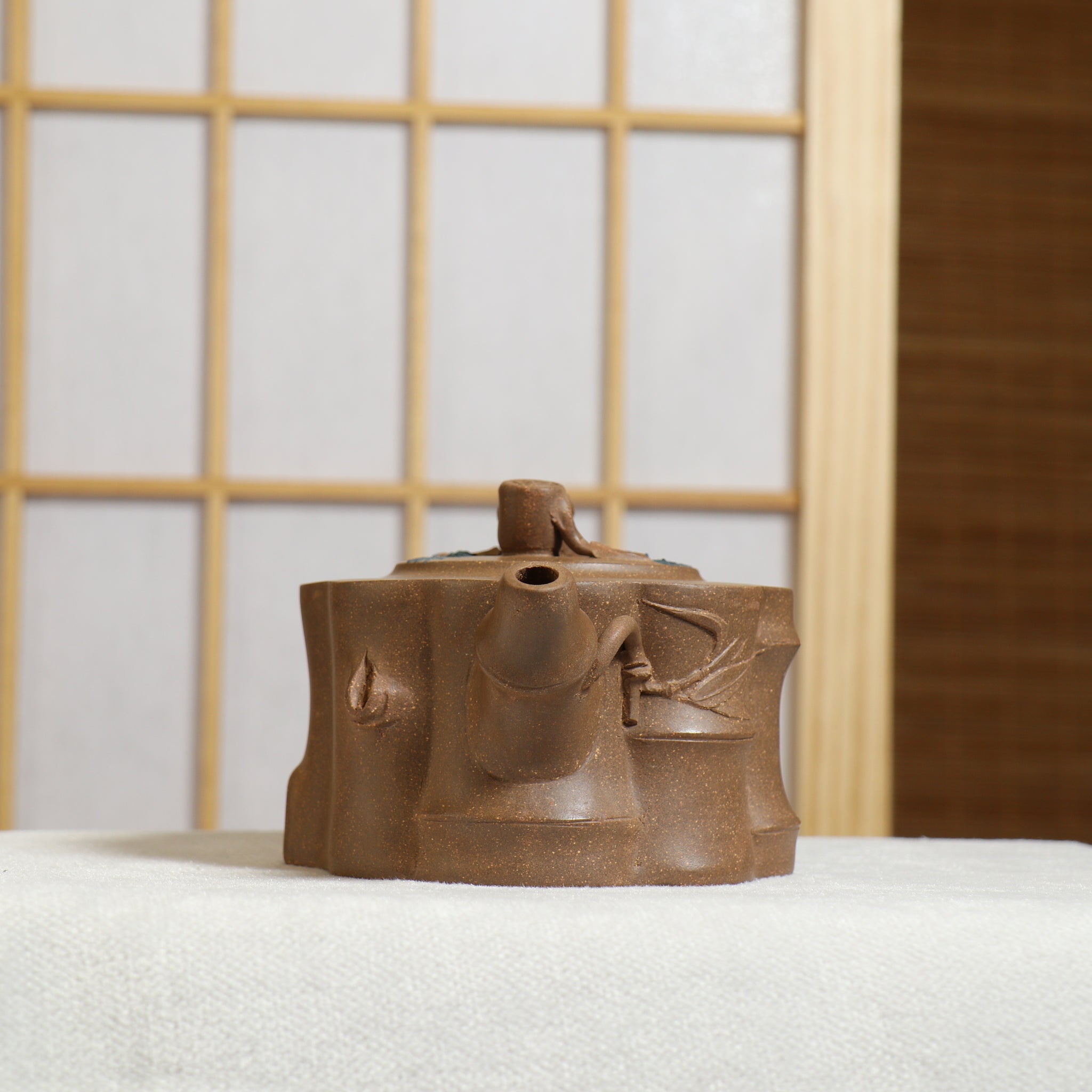 (Sold) [Bamboo Pot] Fully handmade original ore ash section mud decal purple clay teapot