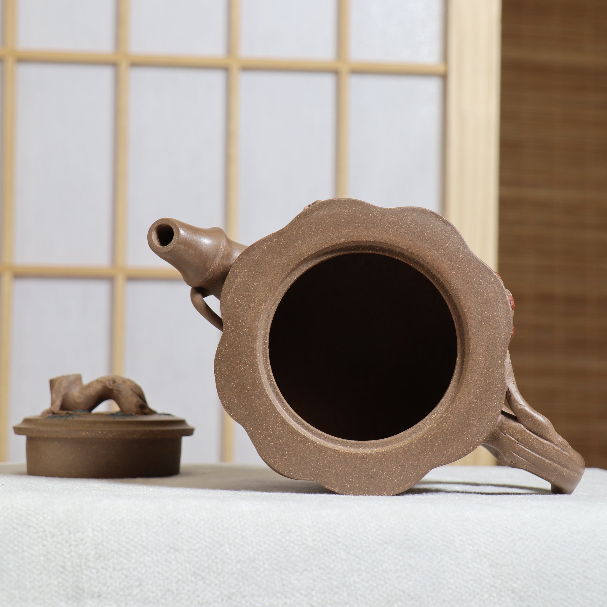 (Sold) [Bamboo Pot] Fully handmade original ore ash section mud decal purple clay teapot