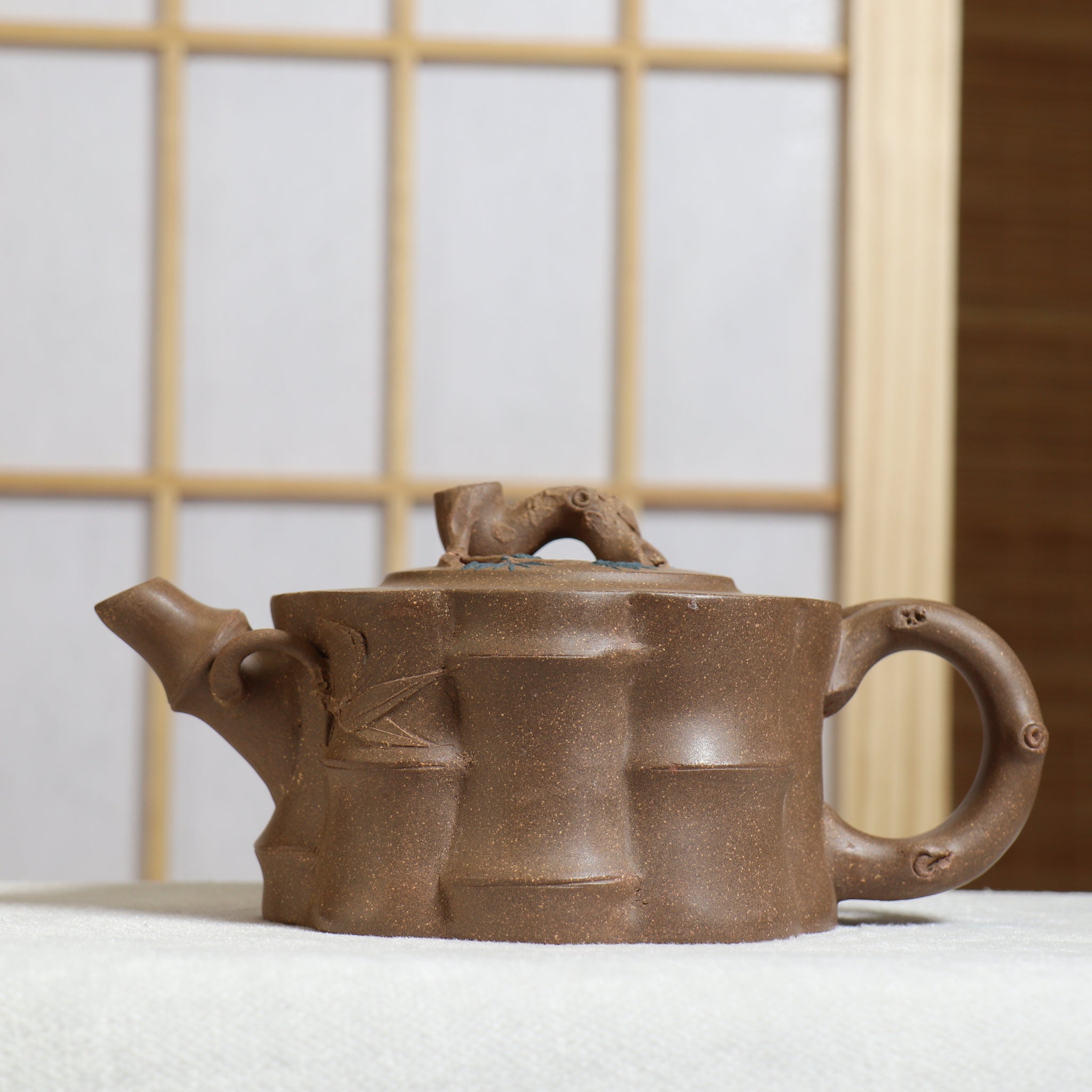 (Sold) [Bamboo Pot] Fully handmade original ore ash section mud decal purple clay teapot