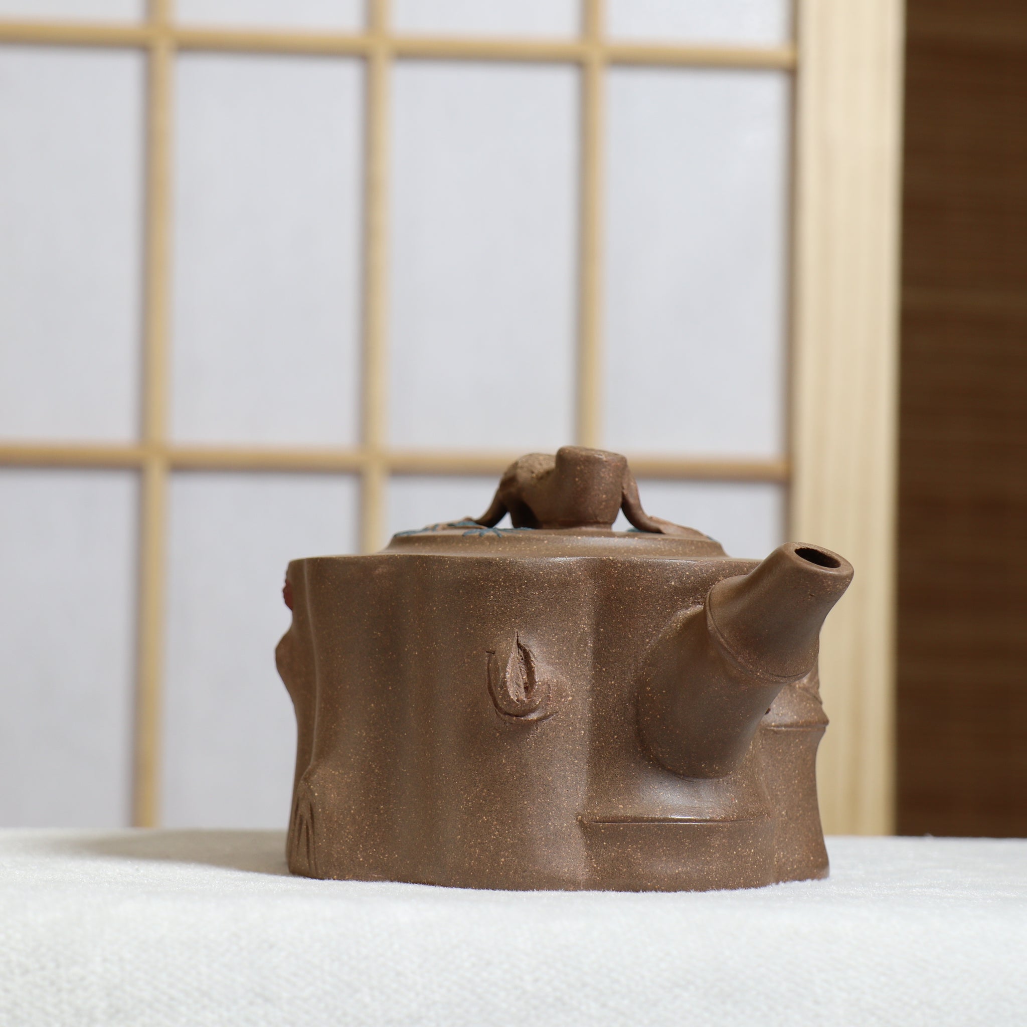 (Sold) [Bamboo Pot] Fully handmade original ore ash section mud decal purple clay teapot