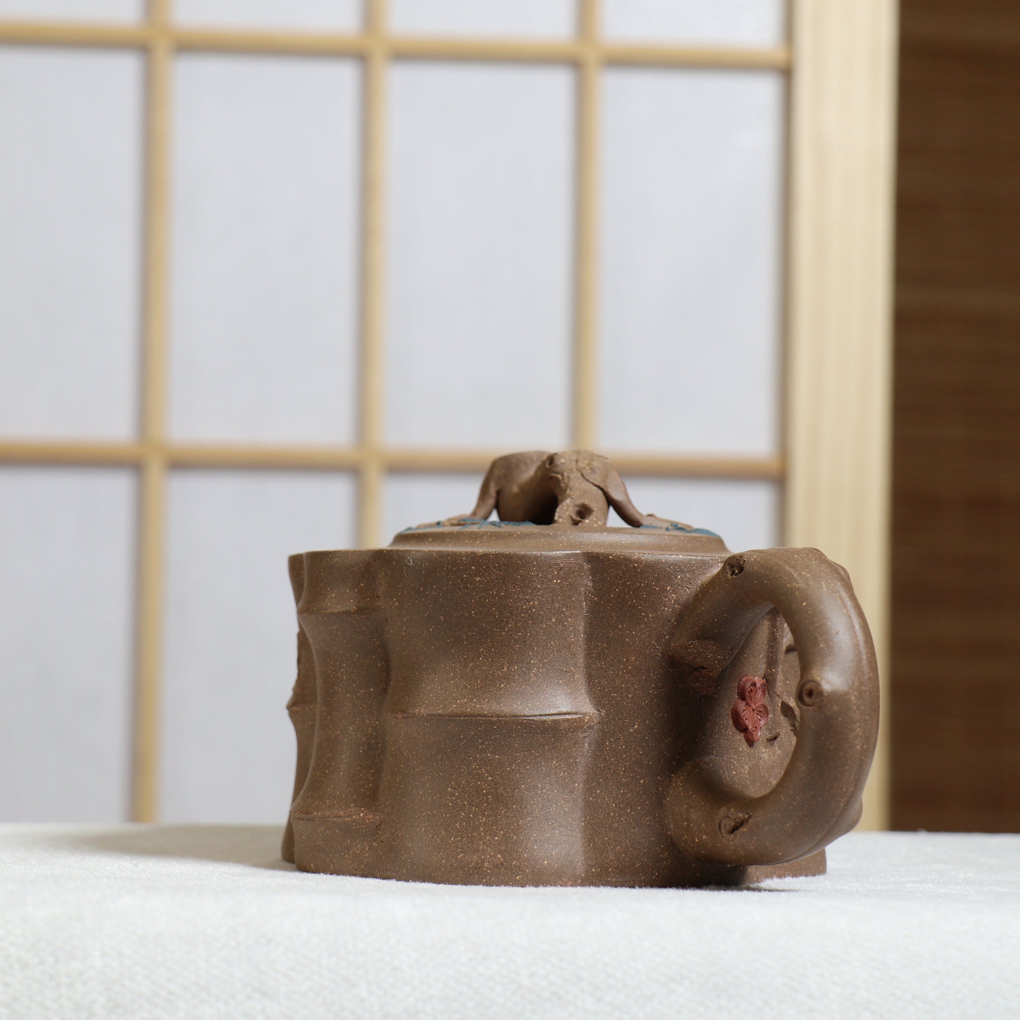 (Sold) [Bamboo Pot] Fully handmade original ore ash section mud decal purple clay teapot