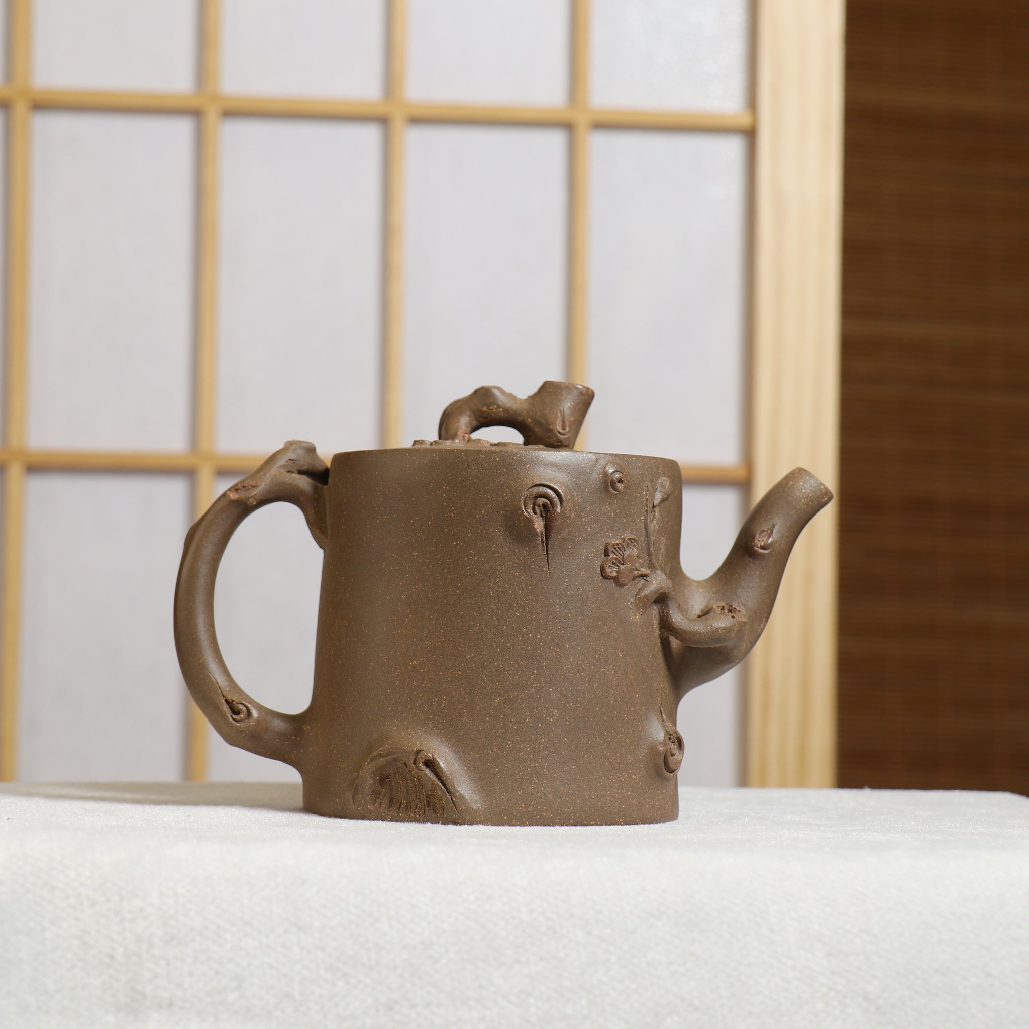 (Sold) [Shuchun] Fully handmade clay decal purple clay teapot