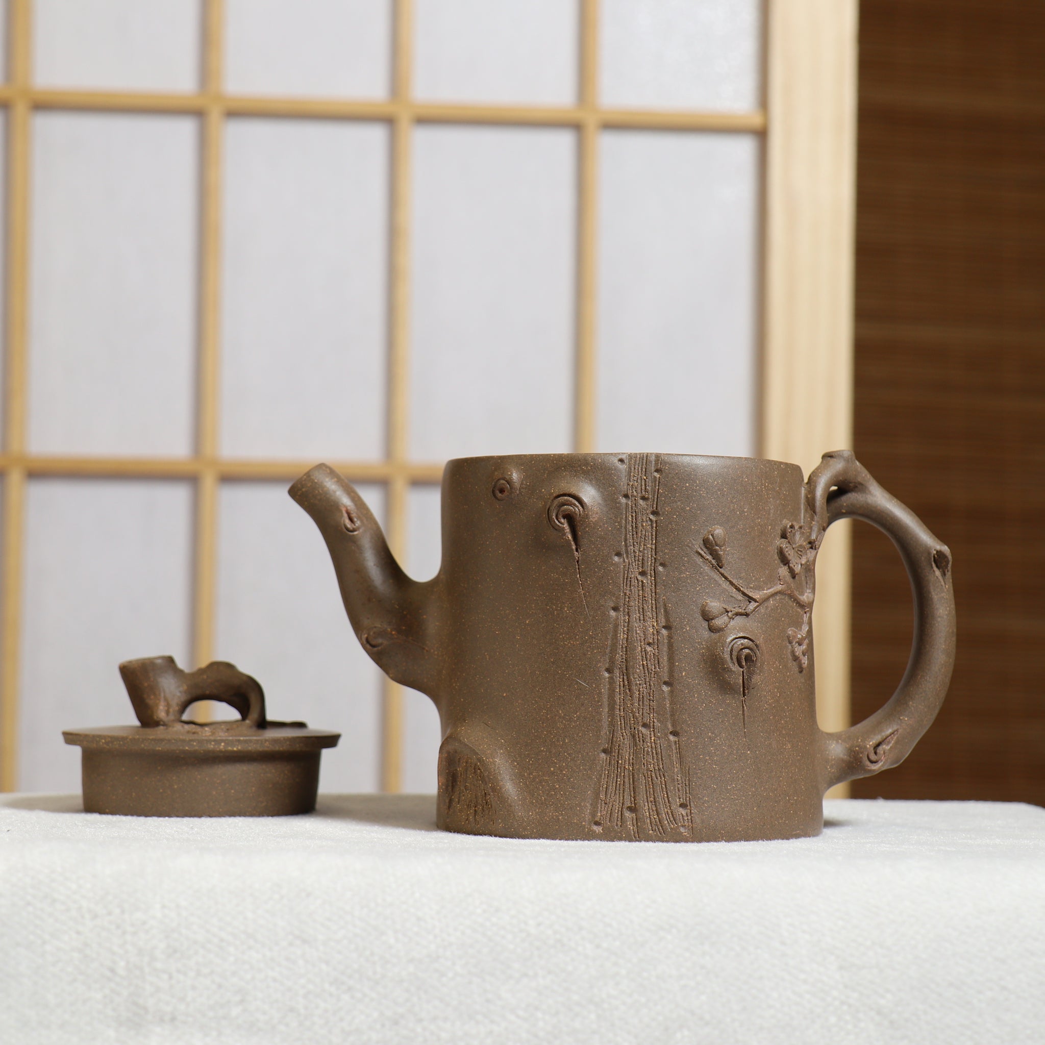 (Sold) [Shuchun] Fully handmade clay decal purple clay teapot