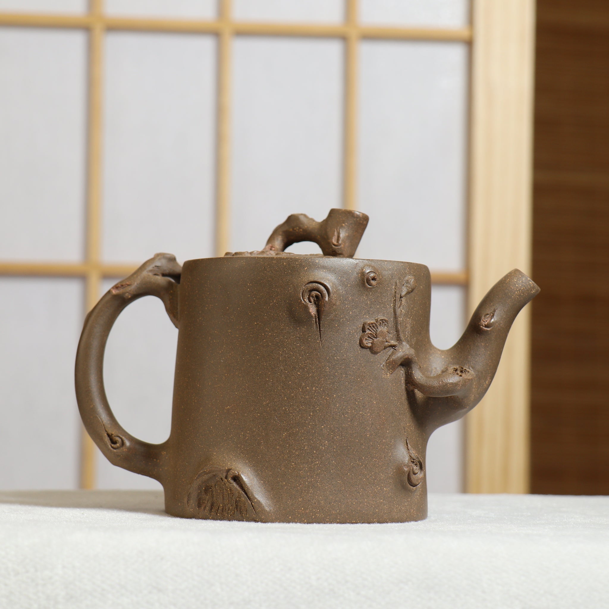 (Sold) [Shuchun] Fully handmade clay decal purple clay teapot