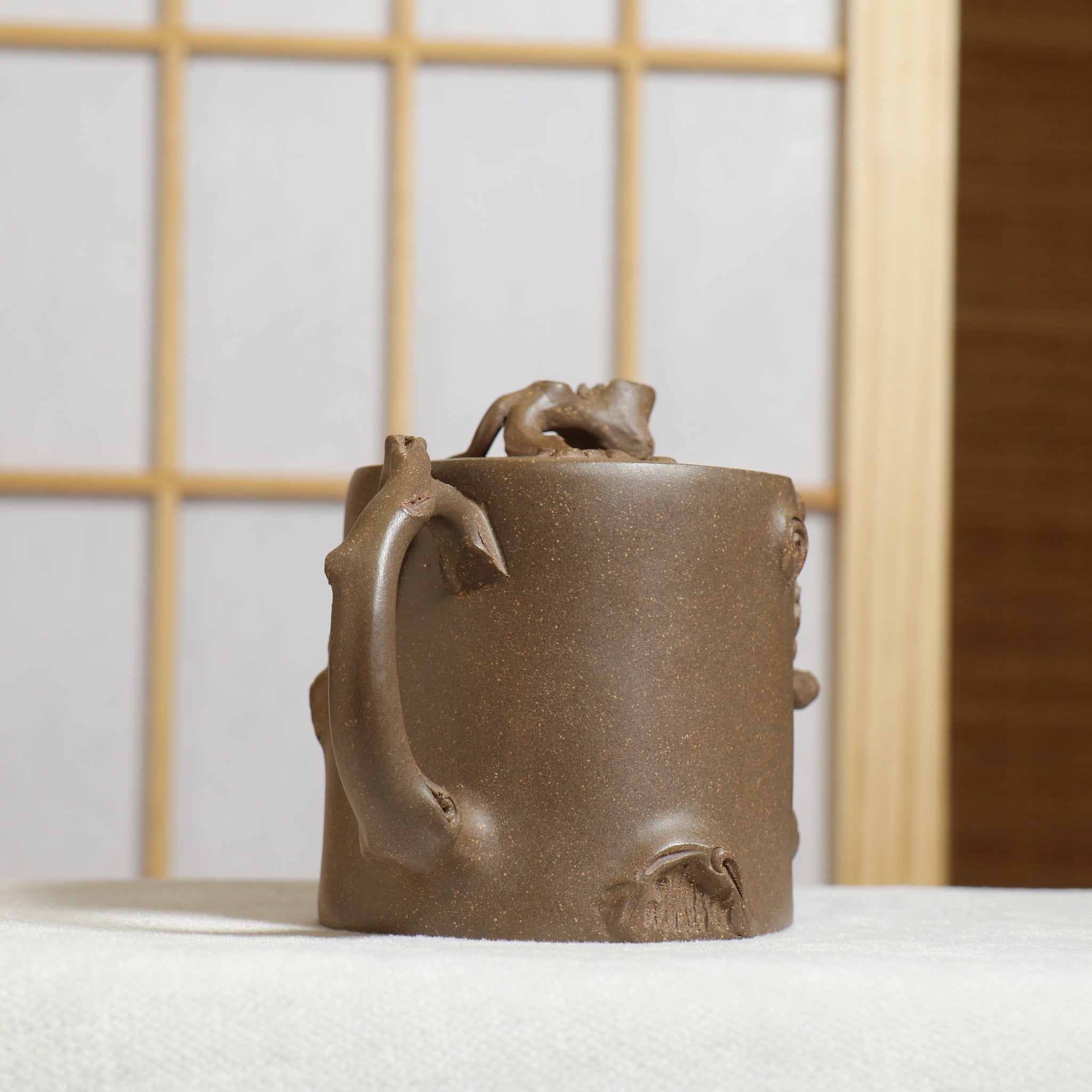 (Sold) [Shuchun] Fully handmade clay decal purple clay teapot