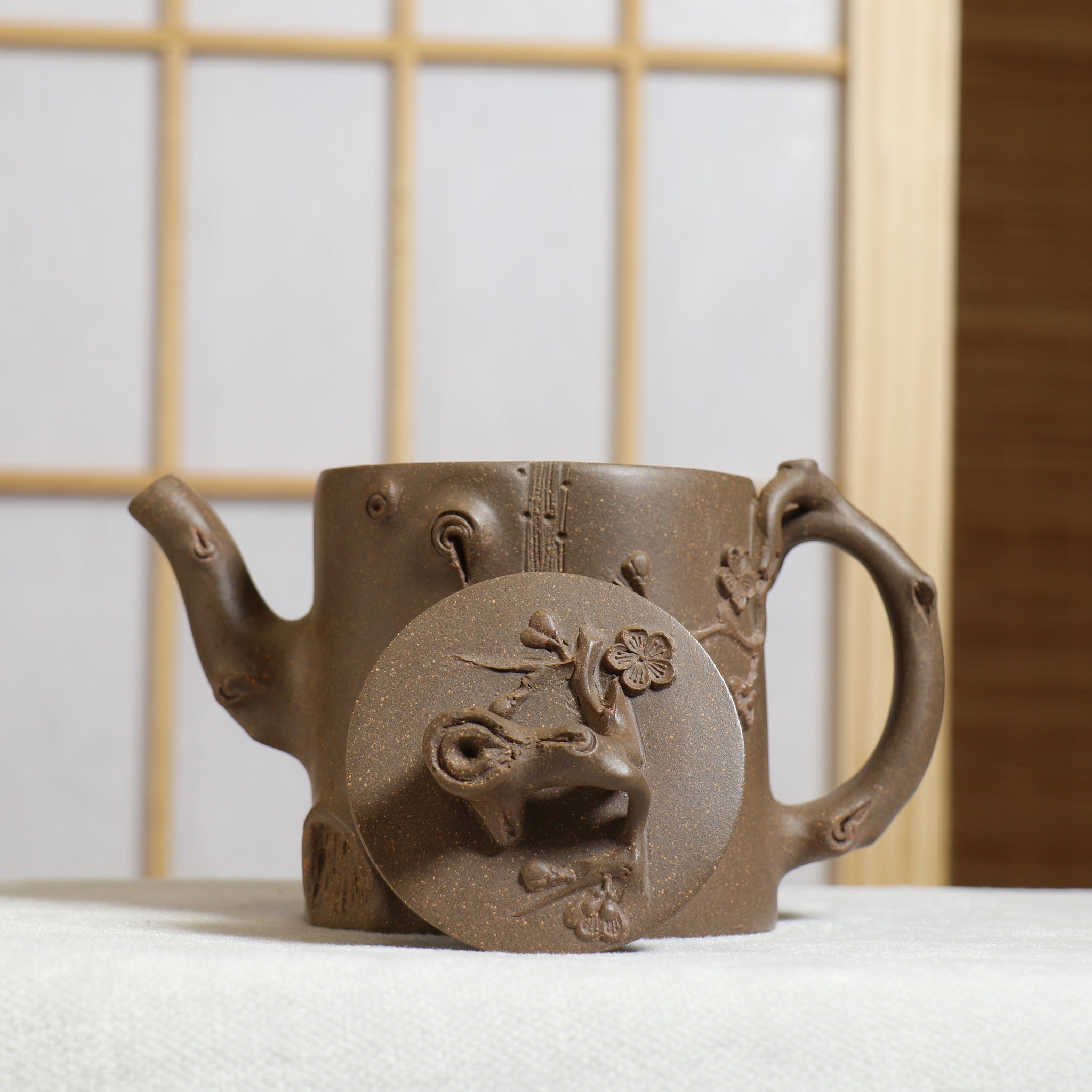 (Sold) [Shuchun] Fully handmade clay decal purple clay teapot