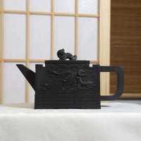 [Longteng Wanli] Fully hand-made purple sand teapot carved with raw mineral black material