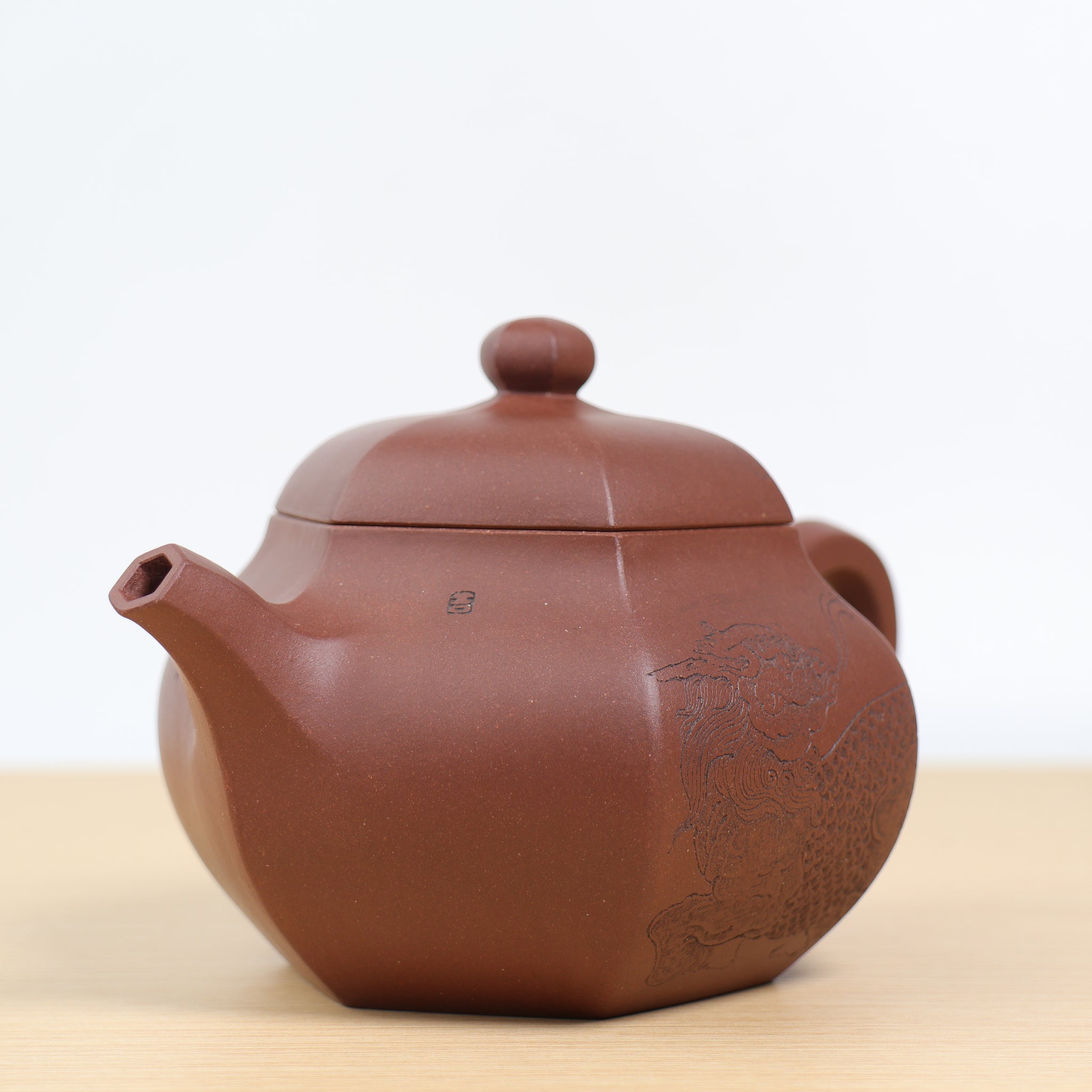 【六方梨式】全手工原礦清水泥刻畫紫砂茶壺