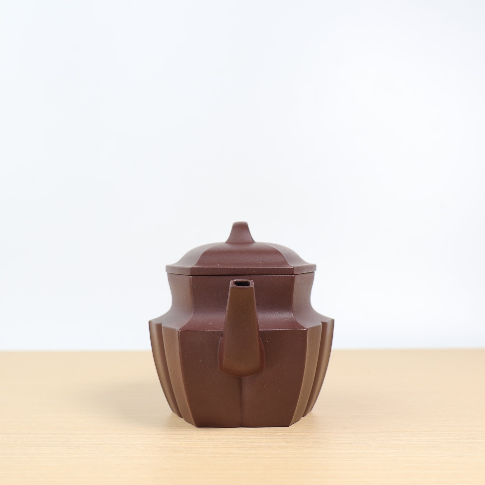 [Six Directions Magnolia] Fully handmade original mineral purple clay teapot with ribbed pattern